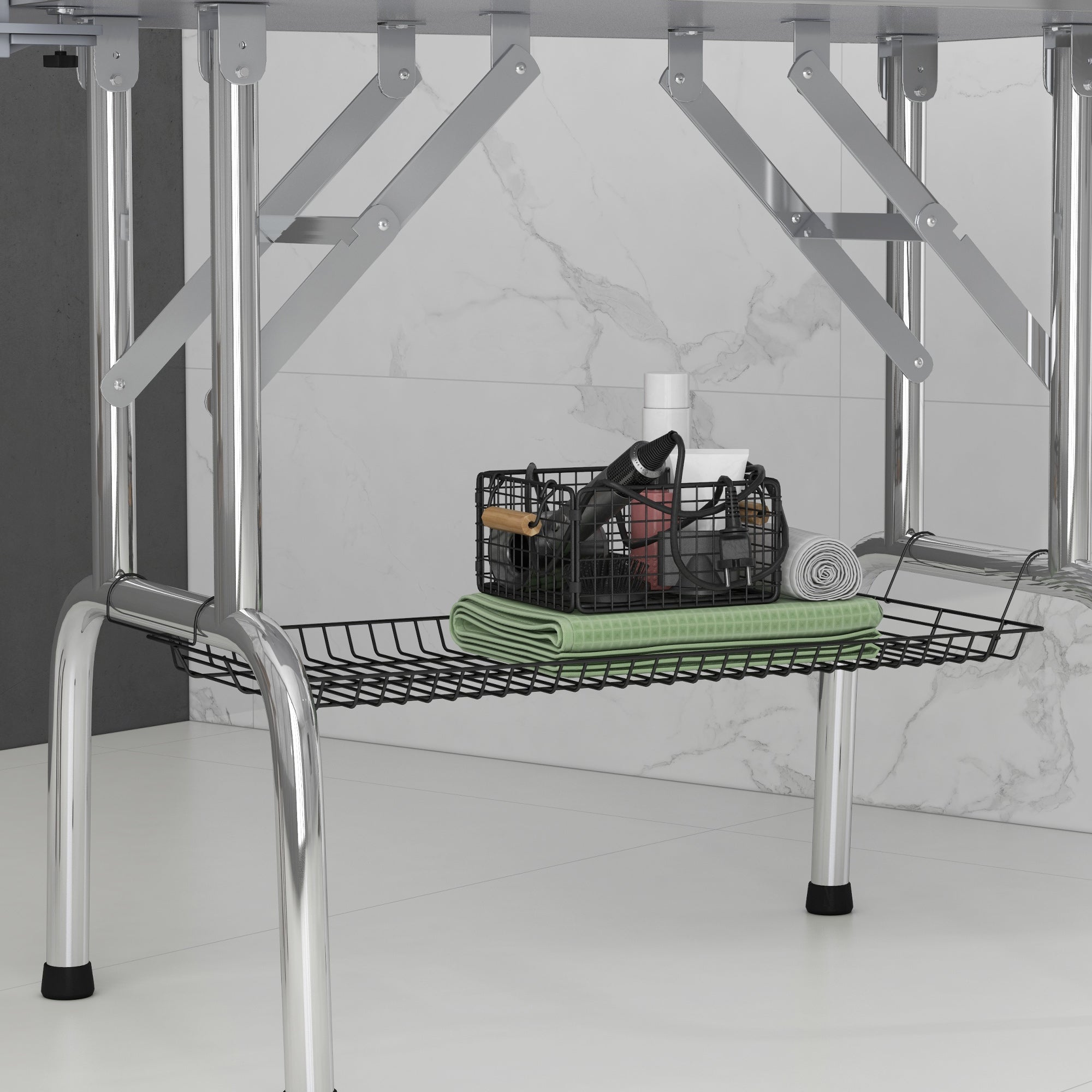 Foldable Grooming Table for Dogs with Height Adjustable Grooming Arm, Storage Shelf, Blue Dog Grooming Tables at Gallery Canada