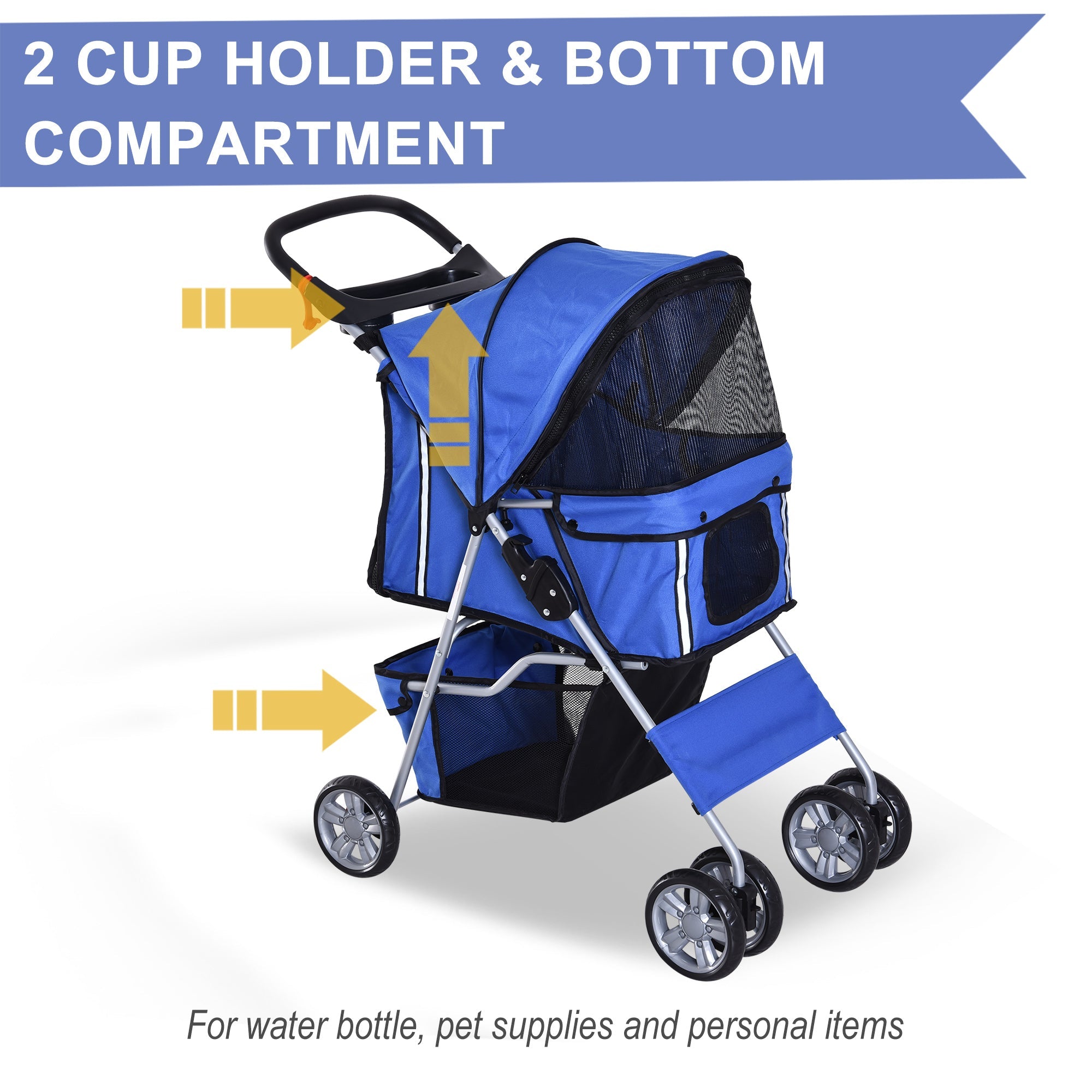 4 Wheel Dog Pet Stroller Dog Cat Carrier Folding Sunshade Canopy with Brake, Blue Dog Bike Trailers & Strollers   at Gallery Canada