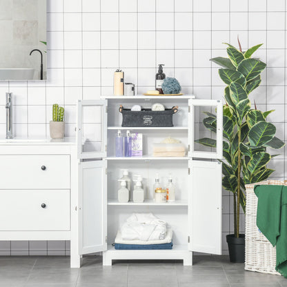 Tempered Glass Door Bathroom Floor Storage Cabinet with Adjustable Shelf, White Bathroom Cabinets   at Gallery Canada