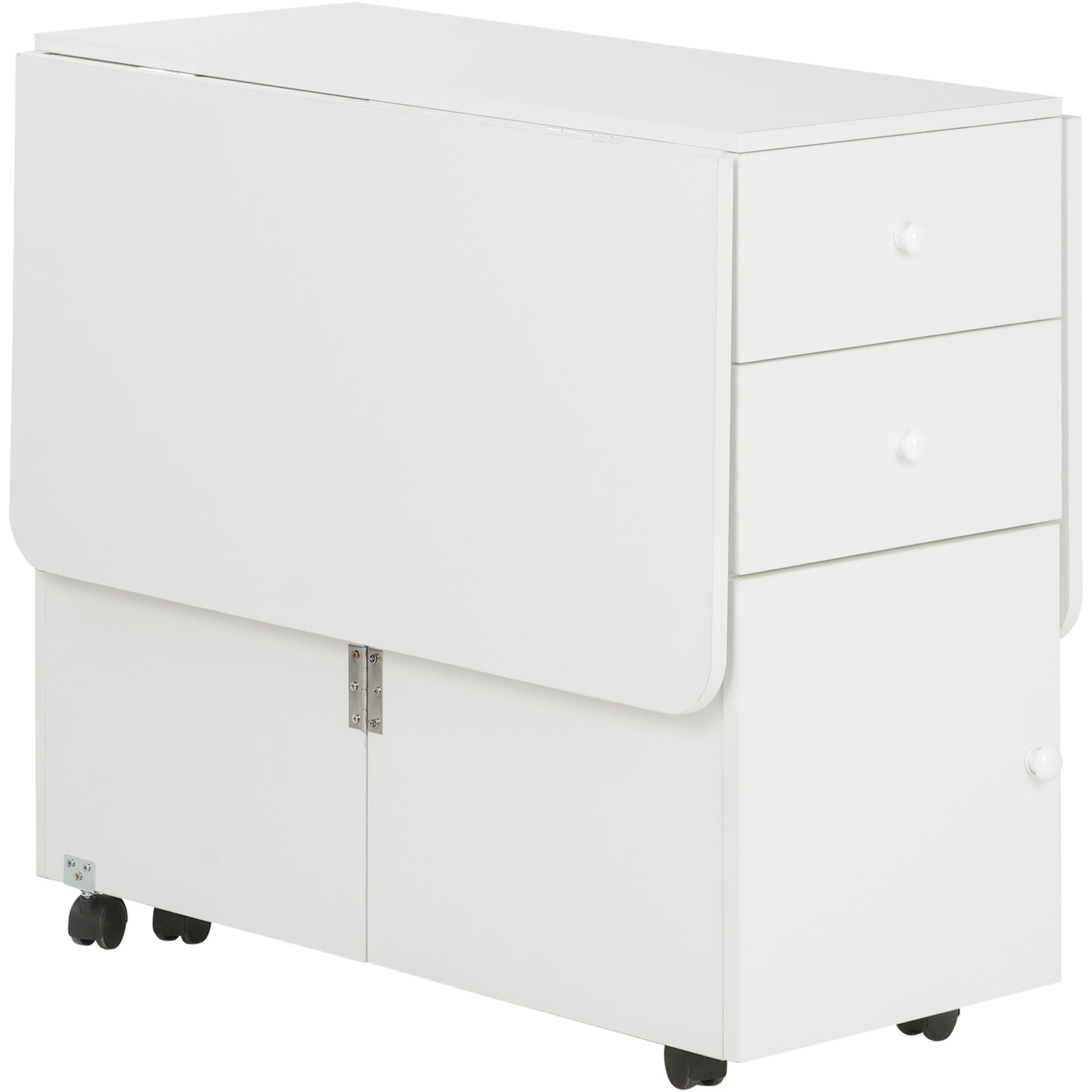 Extendable Dining Table, Drop Leaf Table with 2 Drawers, Cabinet and 6 Wheels for Small Spaces, Kitchen, White Bar Tables & Dining Tables at Gallery Canada