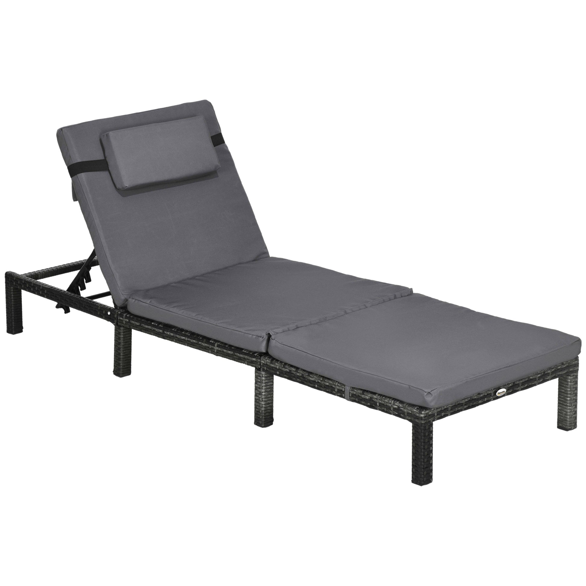 Outdoor Lounger, Patio Lounger with 5-Level Adjustable Back, Headrest for Poolside, Garden, Backyard, Dark Grey Chaise Loungers   at Gallery Canada