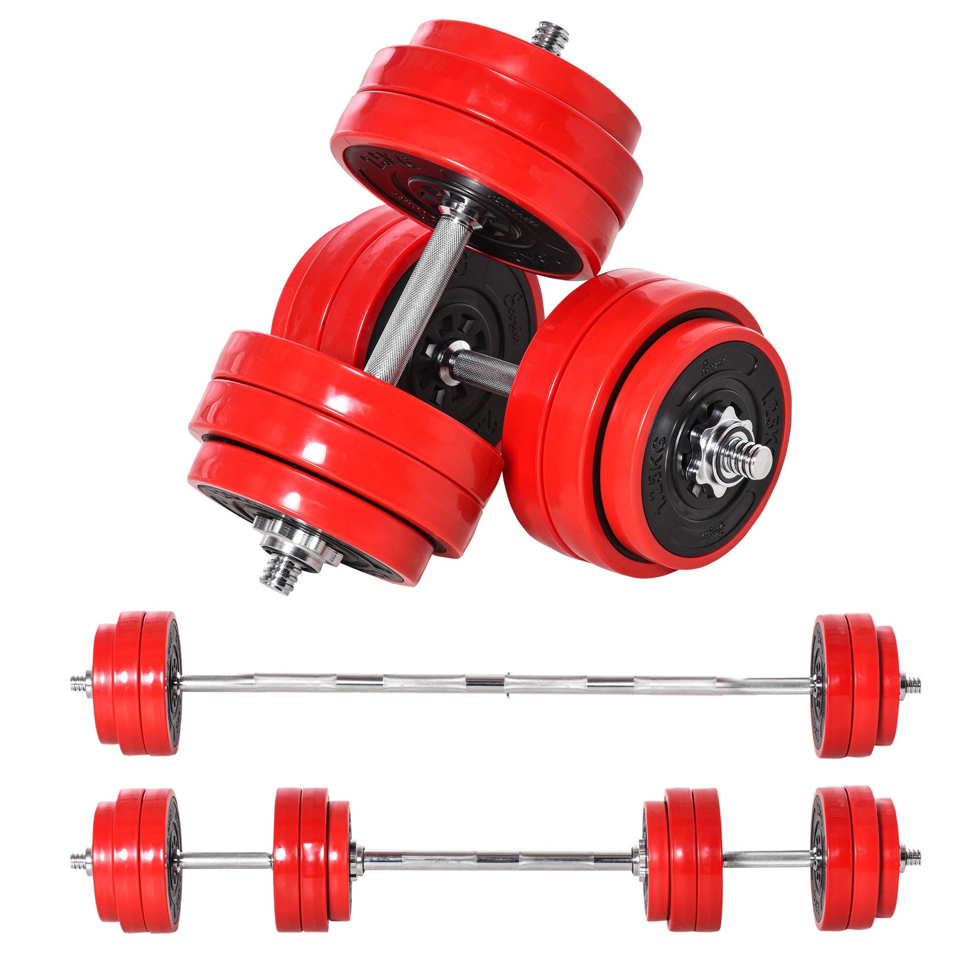 66lbs 2-In-1 Dumbbell &; Barbell Adjustable Set Strength Muscle Exercise Fitness Plate Bar Clamp Rod Home Gym Sports Area Dumbbells & Barbells Red and Black  at Gallery Canada