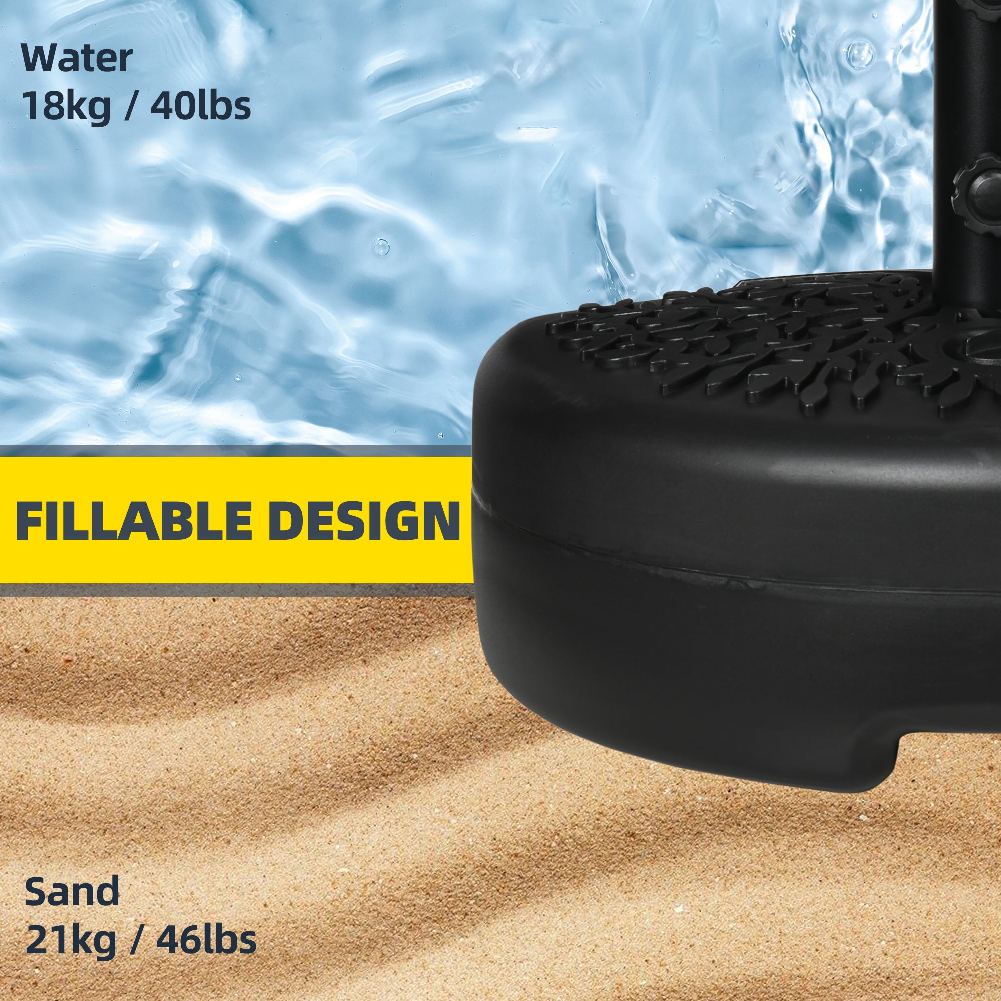 Half Round Umbrella Base, Sand or Water Filled Half Patio Umbrella Stand Holder 40lb Water or 46lb Sand, Black Umbrella Bases at Gallery Canada