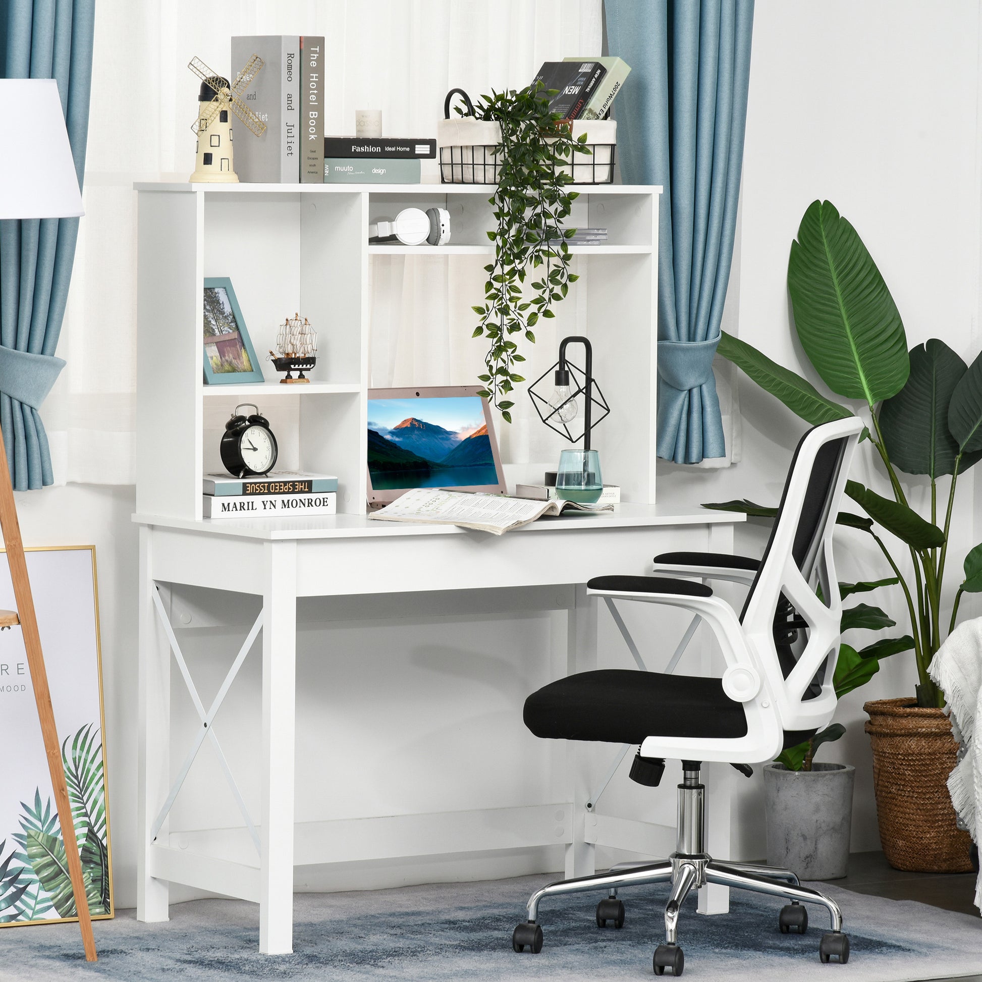 Computer Desk with Hutch, Home Office Study Table with Storage for Writing, Work, Workstation, White Computer Desks   at Gallery Canada