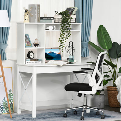 Computer Desk with Hutch, Home Office Study Table with Storage for Writing, Work, Workstation, White Computer Desks   at Gallery Canada