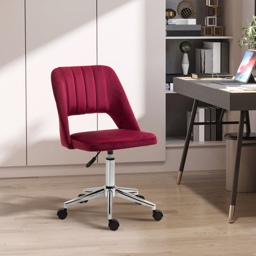 Mid Back Office Chair Velvet Fabric Swivel Scallop Shape Computer Desk Chair, Red