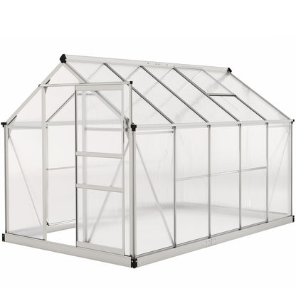 6' x 10' x 6.6' Polycarbonate Greenhouse, Walk-In Green House Kit Garden, Plants Grow, Galvanized Sheet Aluminum Frame with Rain Gutter, Vents and Sliding Door, Sliver Walk In Greenhouses at Gallery Canada