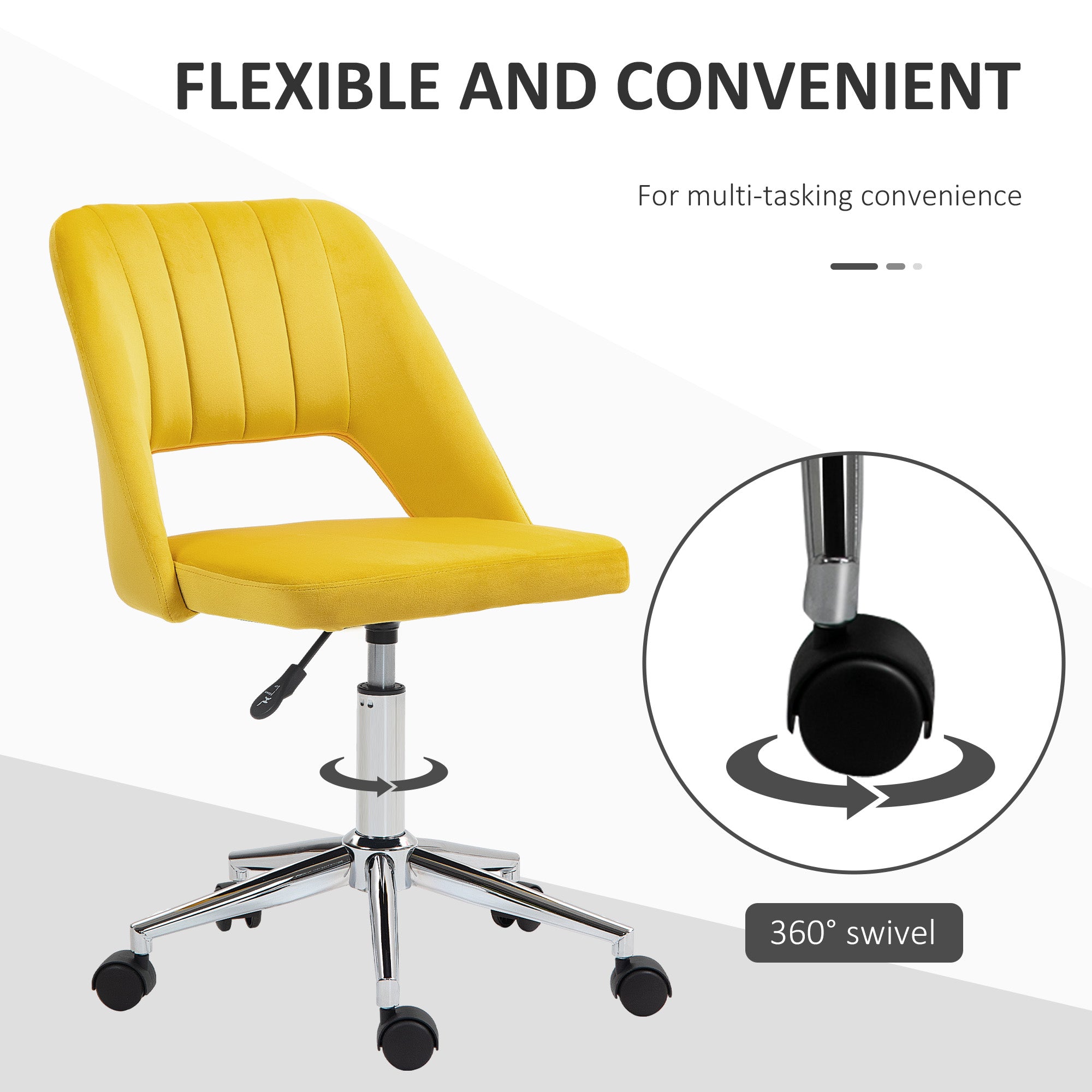 Mid Back Office Chair Velvet Fabric Swivel Scallop Shape Computer Desk Chair, Yellow Office Chairs at Gallery Canada