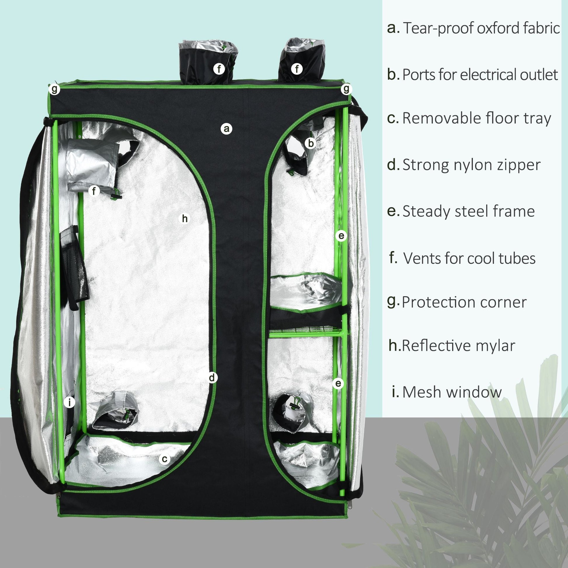 36" x 24" x 53" Mylar Hydroponic Grow Tent with Adjustable Vents and Floor Tray for Indoor Plant Growing, 3' x 2' - Gallery Canada