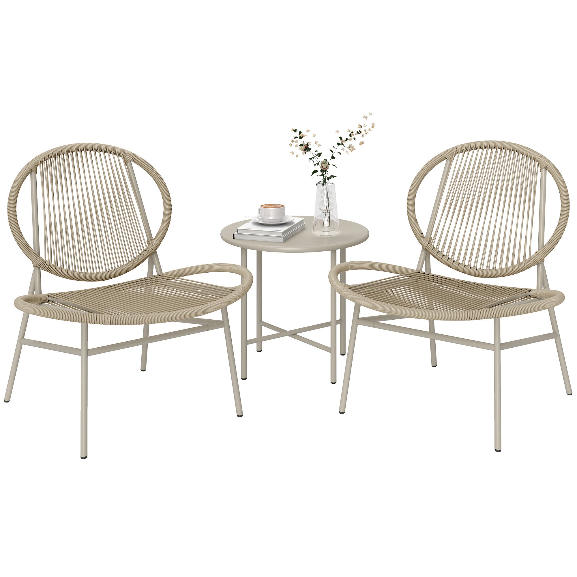 Rattan Bistro Set, 3 Pieces Wicker Patio Furniture Set, Acapulco Chairs and Steel Table for Porch, Balcony, Light Grey Bistro Sets at Gallery Canada