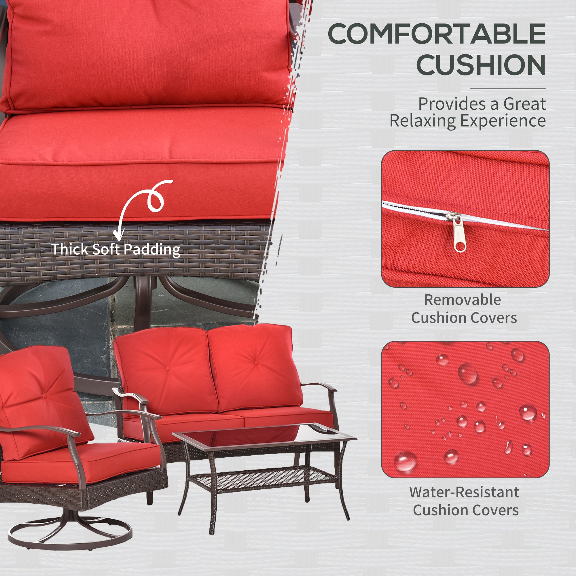 4 PCS Patio PE Rattan Wicker Sofa Set Outdoor Conversation Furniture w/ Two Tier Tea Table &; Cushions, Red Patio Furniture Sets at Gallery Canada