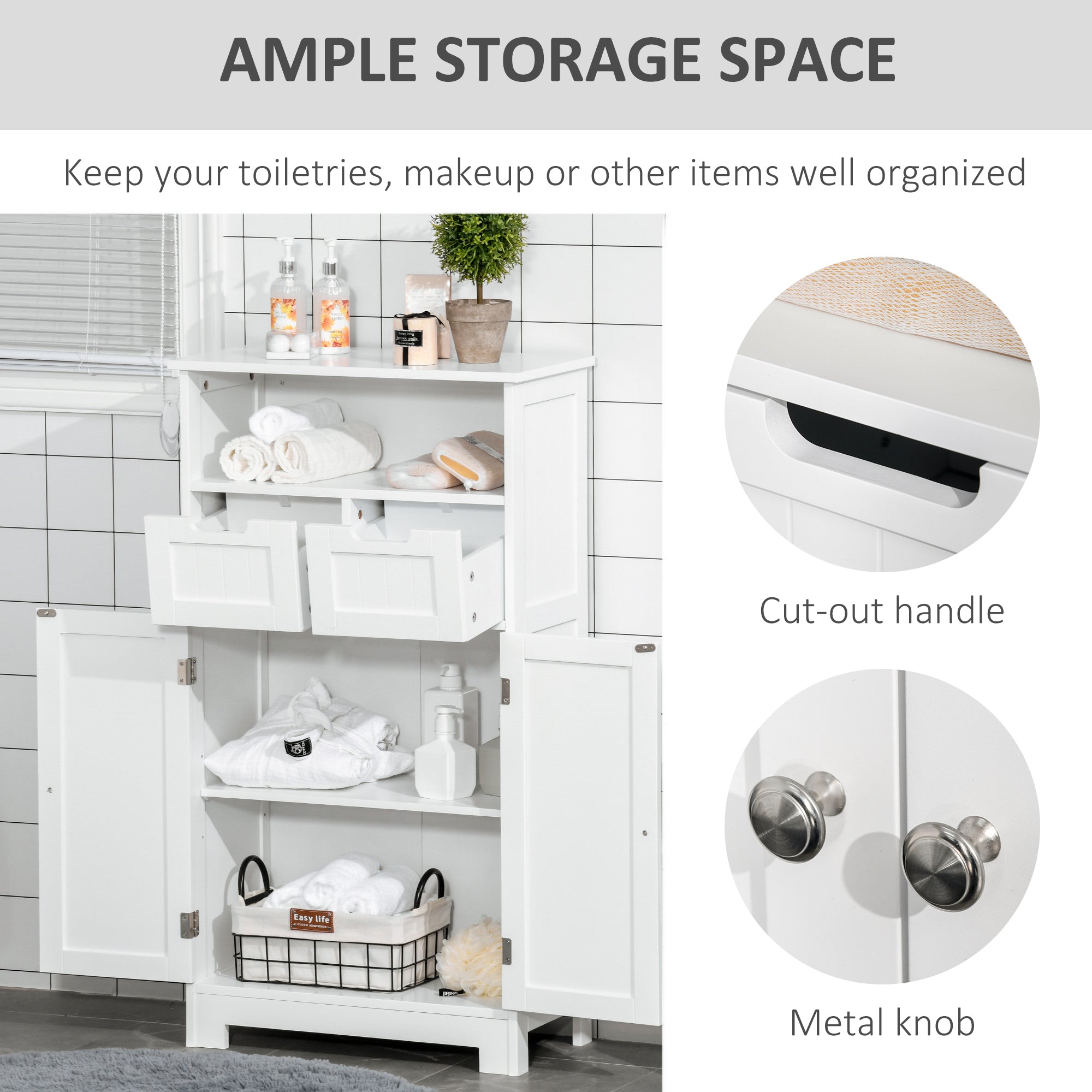 Bathroom Storage Cabinet Floor with Adjustable Shelf and Drawers Side Cabinet for Living Room Entryway Office White Bathroom Cabinets   at Gallery Canada