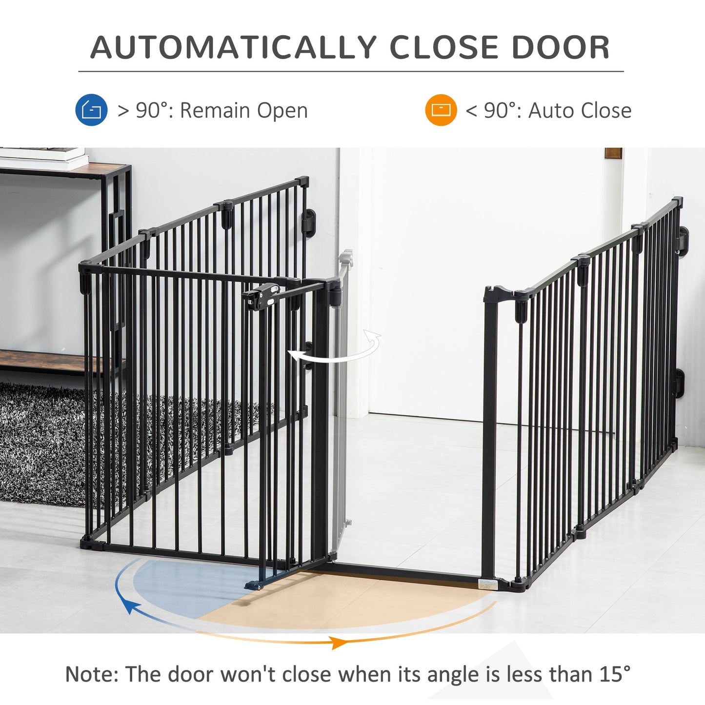 Dog Safety Gate 8-Panel Playpen Fireplace Christmas Tree Steel Fence Stair Barrier Room Divider Black Houses, Kennels & Pens   at Gallery Canada