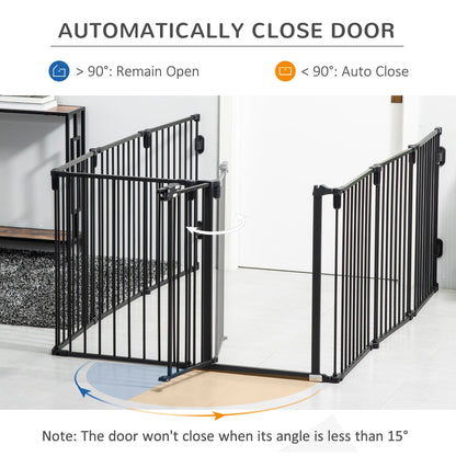 Dog Safety Gate 8-Panel Playpen Fireplace Christmas Tree Steel Fence Stair Barrier Room Divider Black Houses, Kennels & Pens   at Gallery Canada