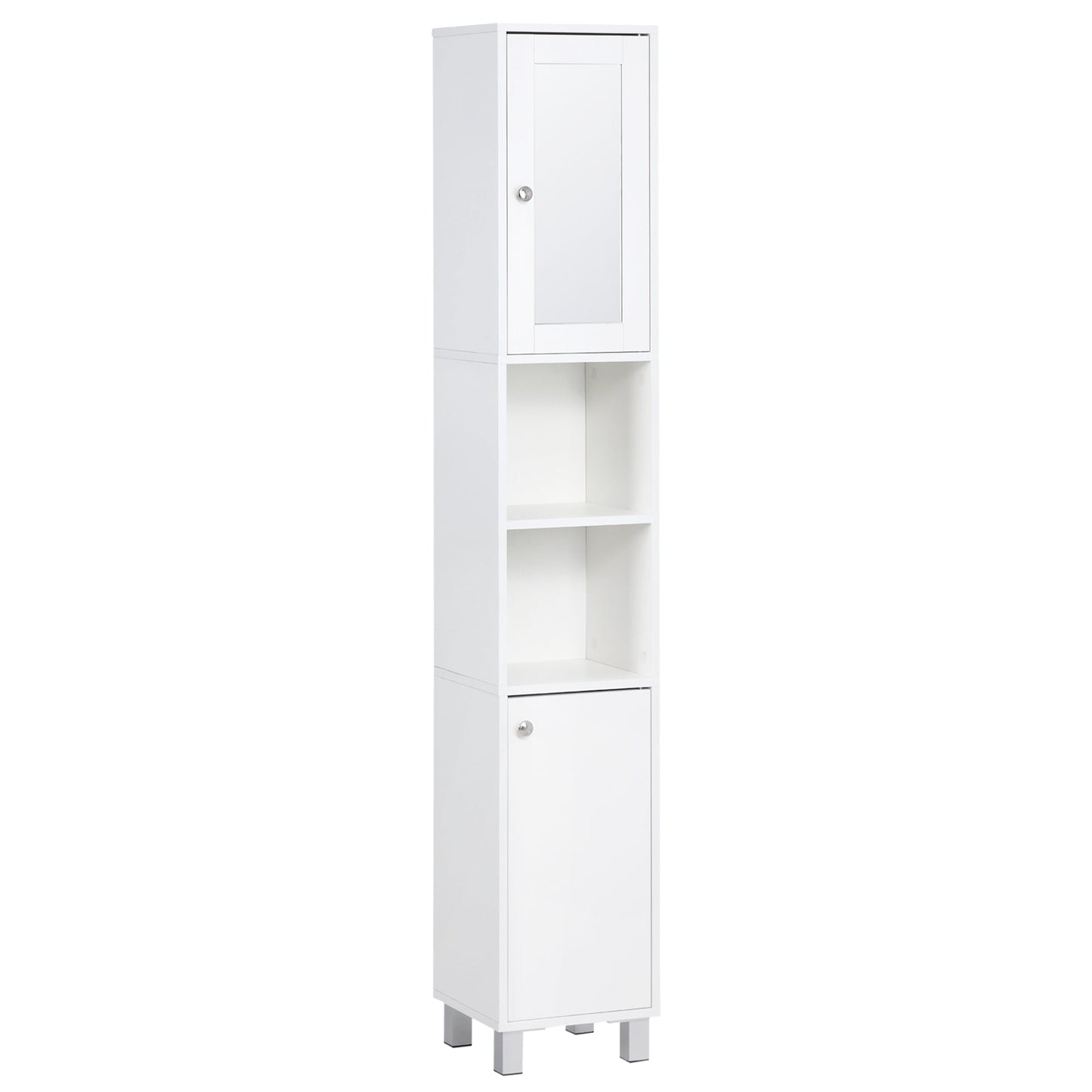 Tall Bathroom Storage Cabinet with Mirror, Freestanding Narrow Linen Tower Cabinet with Adjustable Shelves for Bathroom, White Bathroom Cabinets White  at Gallery Canada