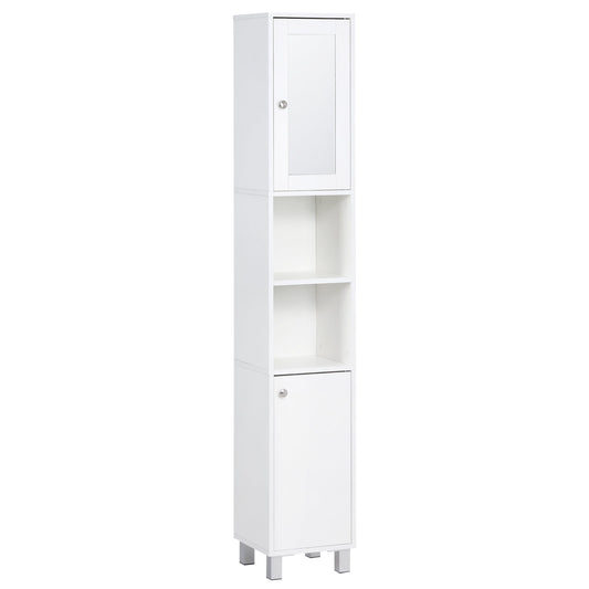 Tall Bathroom Storage Cabinet with Mirror, Freestanding Narrow Linen Tower Cabinet with Adjustable Shelves for Bathroom, White Bathroom Cabinets White  at Gallery Canada