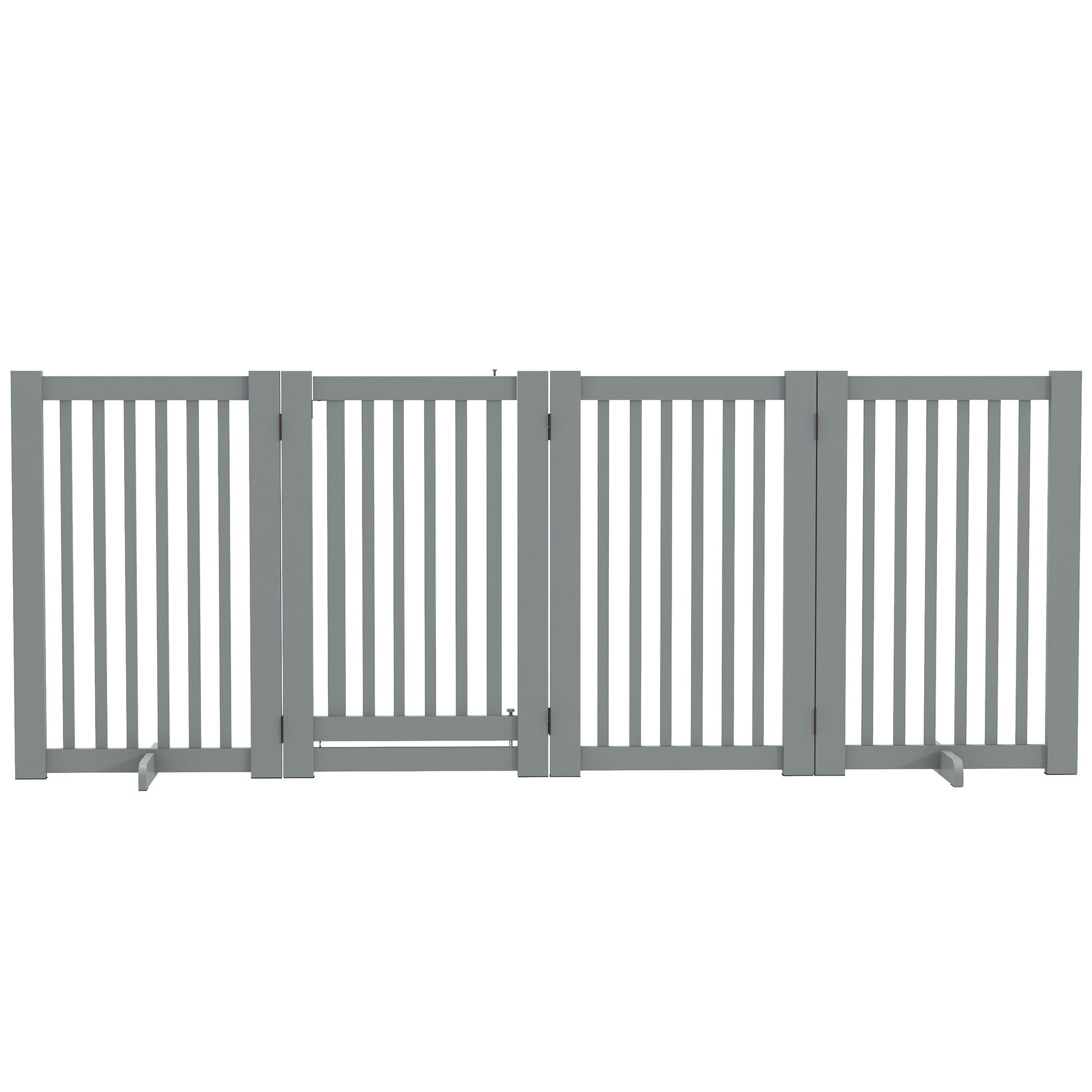 4 Panel Free Standing Wooden Pet Gate with Open Door Light Grey Houses, Kennels & Pens   at Gallery Canada