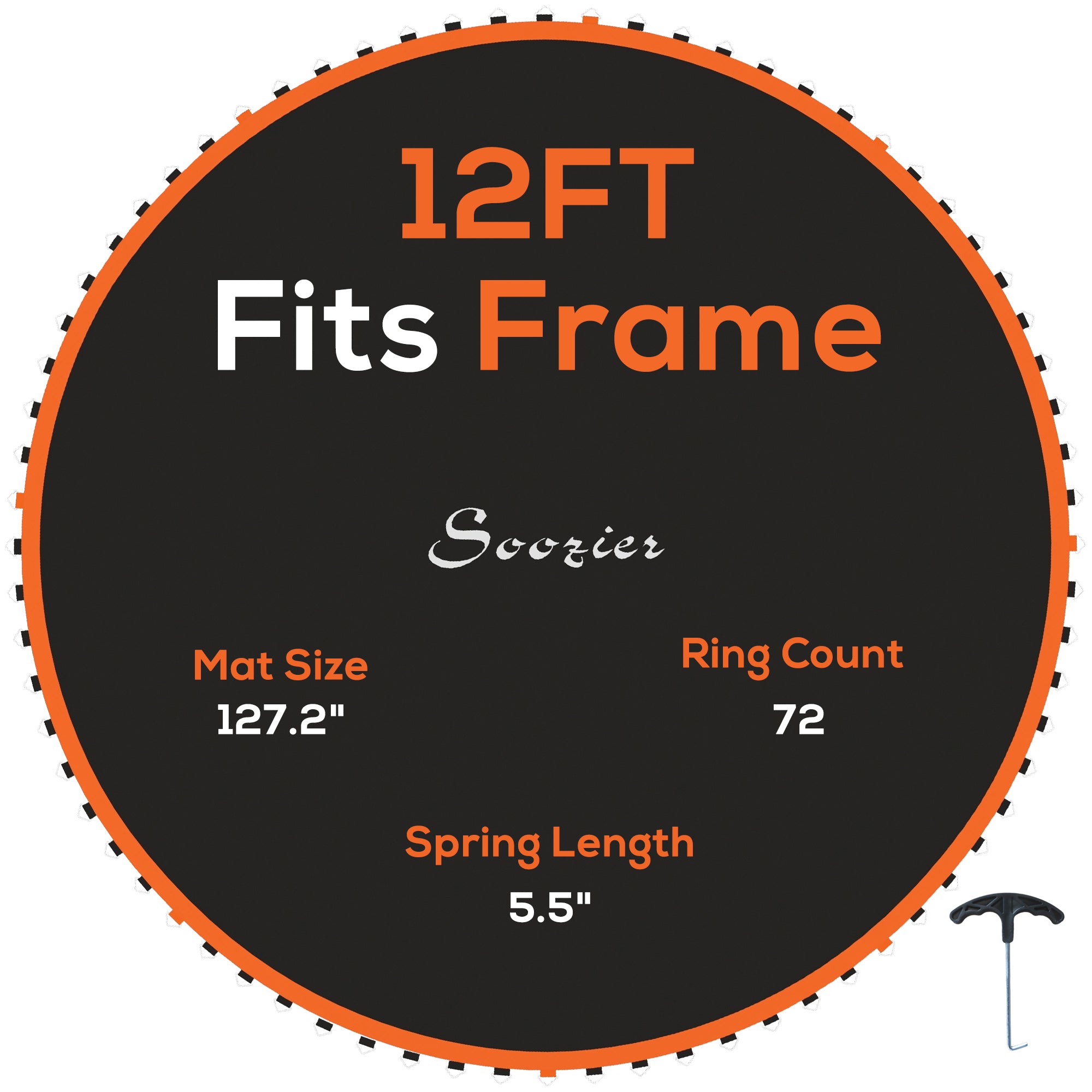 Trampoline Mat Replacement with Spring Pull Tool and 72 V-Hooks, Fits 12ft Trampoline, Using 5.5