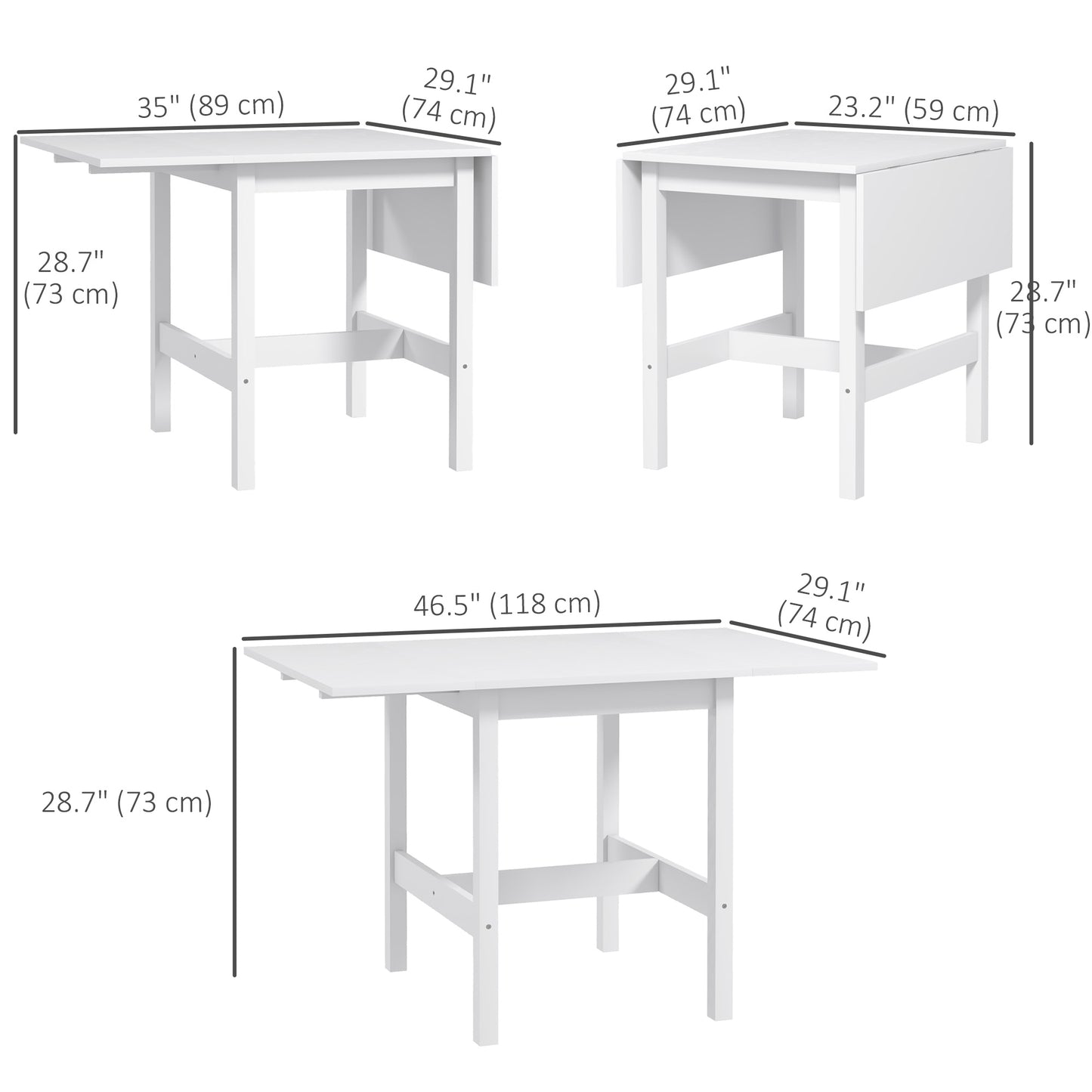 Solid Wood Kitchen Table, Farmhouse Drop Leaf Tables for Small Spaces, Folding Dining Table, White Bar Tables & Dining Tables   at Gallery Canada