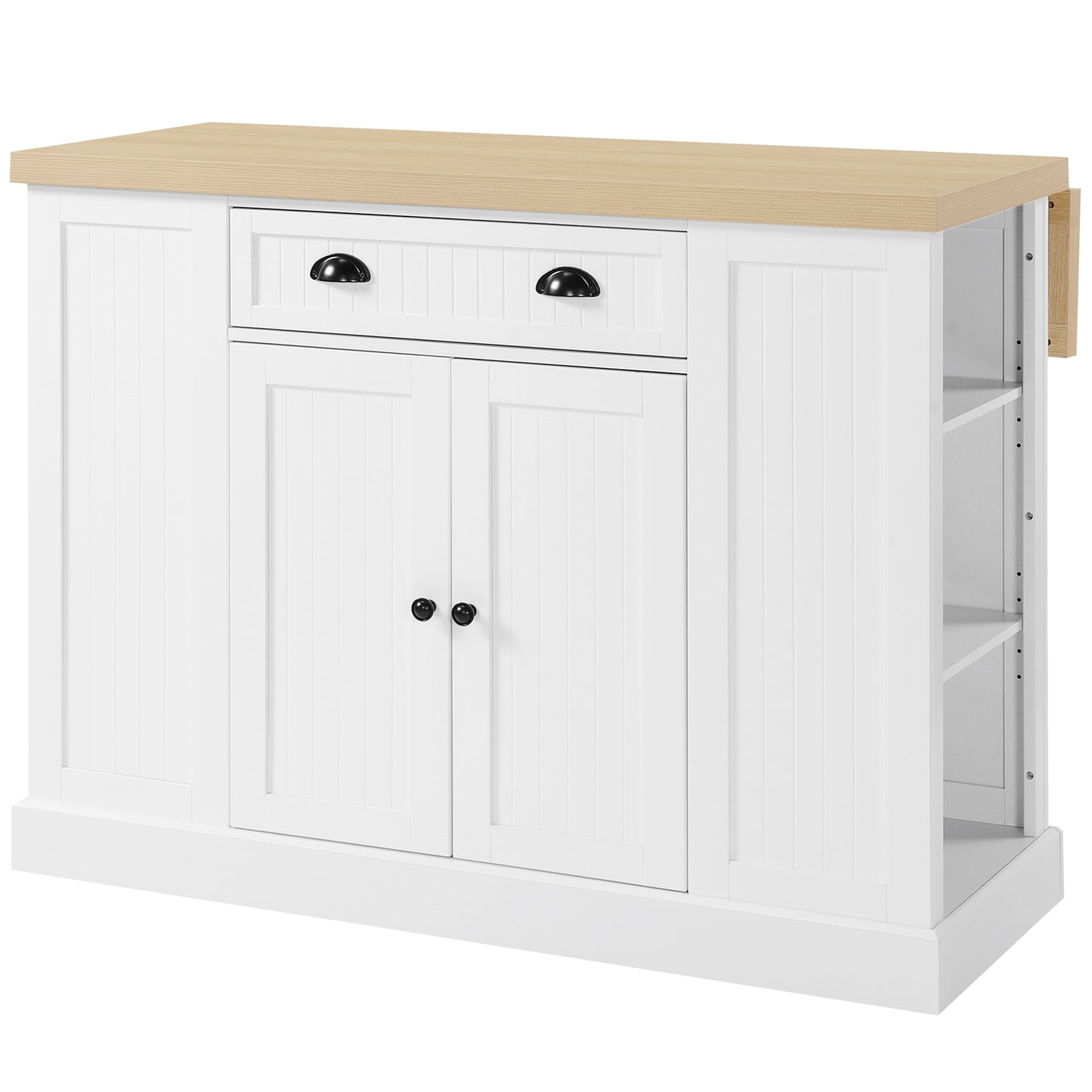 36" Fluted-Style Wooden Kitchen Island with Storage Cabinet and Drawer, Butcher Block Island for Dining Room, White Kitchen Islands & Kitchen Carts   at Gallery Canada