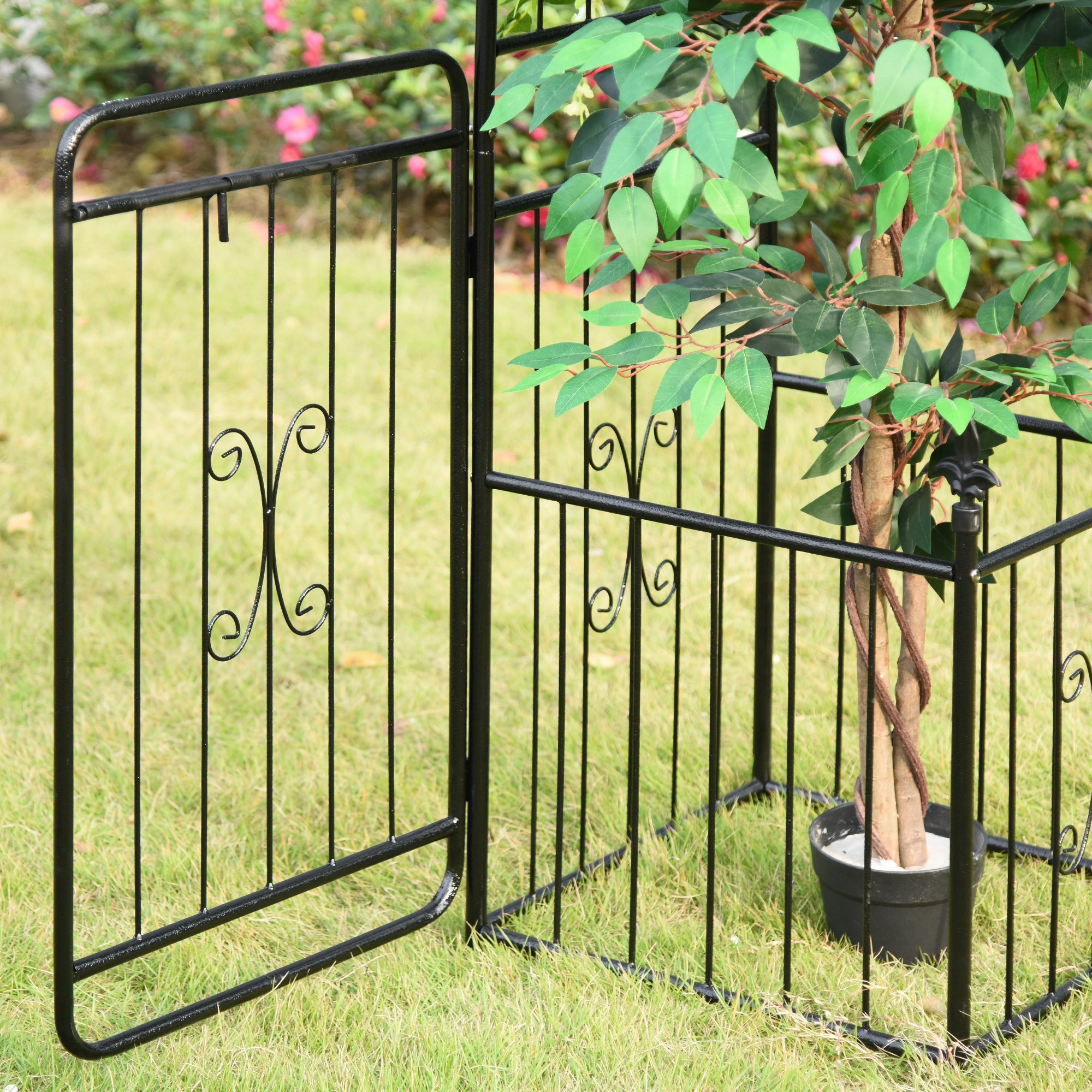 7.2FT Metal Garden Arbor Arch with Double Doors, 2 Side Planter Baskets, Climbing Vine Frame, Black Garden Arches at Gallery Canada