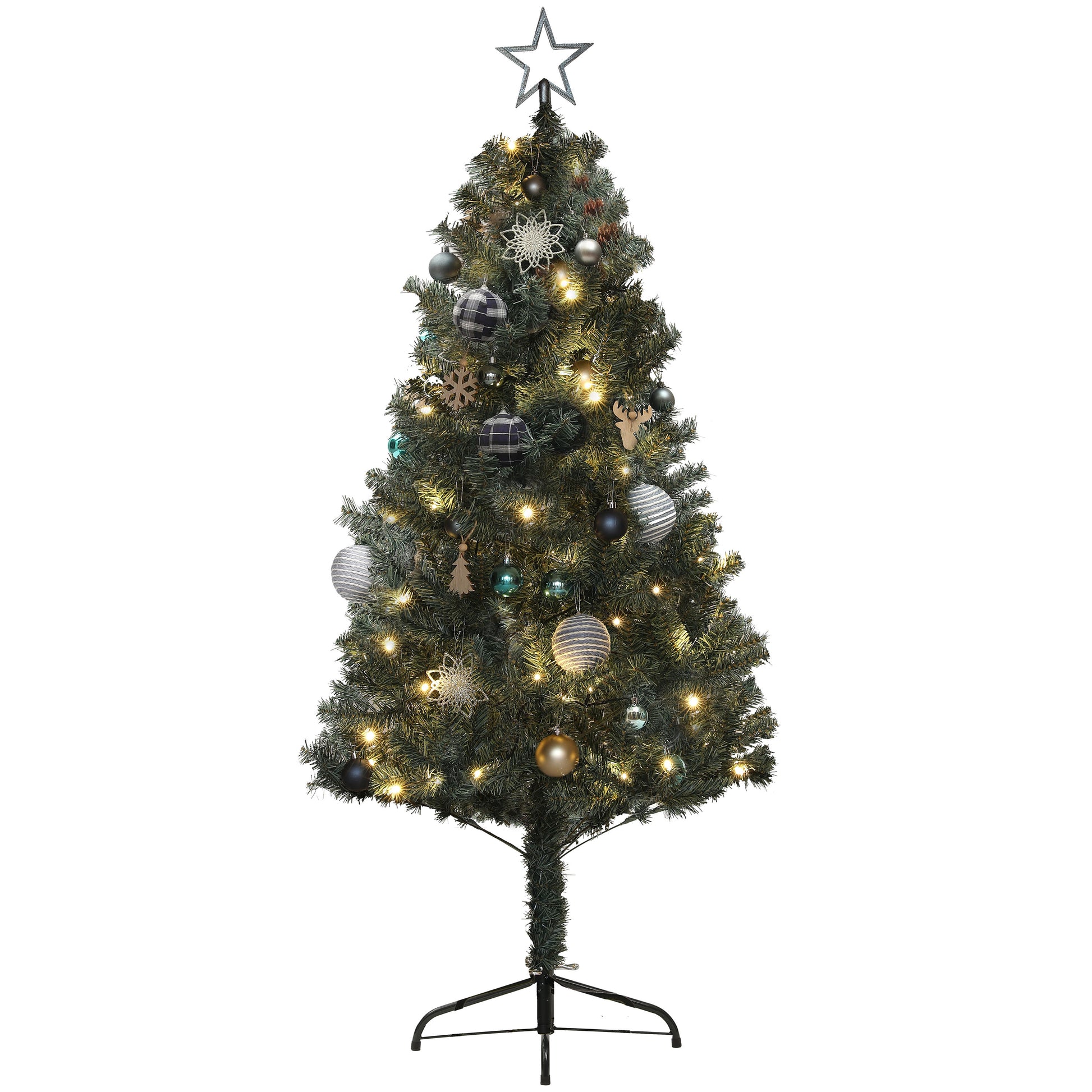 5ft Artificial Prelit Christmas Tree with 150 Warm White LED Lights, Pre Decorated Xmas Tree for Home Office Holiday Pre Lit Christmas Trees   at Gallery Canada