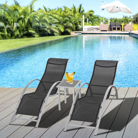 3 Pieces Outdoor Lounge Chair Set, 2 S-Shaped Lawn Chairs and a Glass Table for Patio, Yard, Black Lounger Chairs   at Gallery Canada