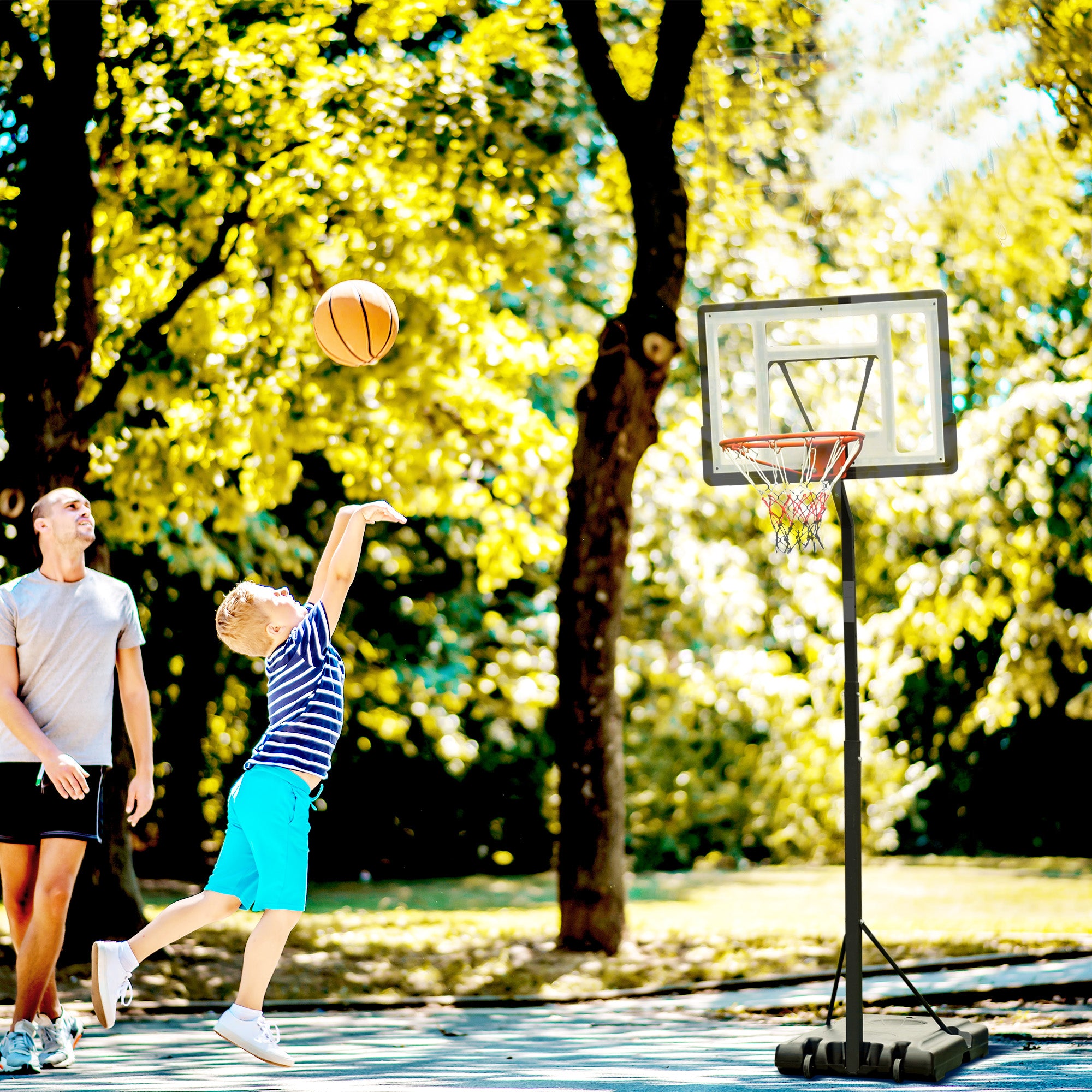 Portable Basketball Hoop Stand with Wheels, Height Adjustable 8FT-10FT for Outdoor Use, Black Basketball at Gallery Canada