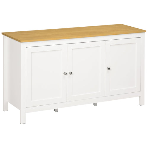 Sideboard, Buffet Cabinet with Doors and Adjustable Shelves for Living Room, Entryway, White and Natural