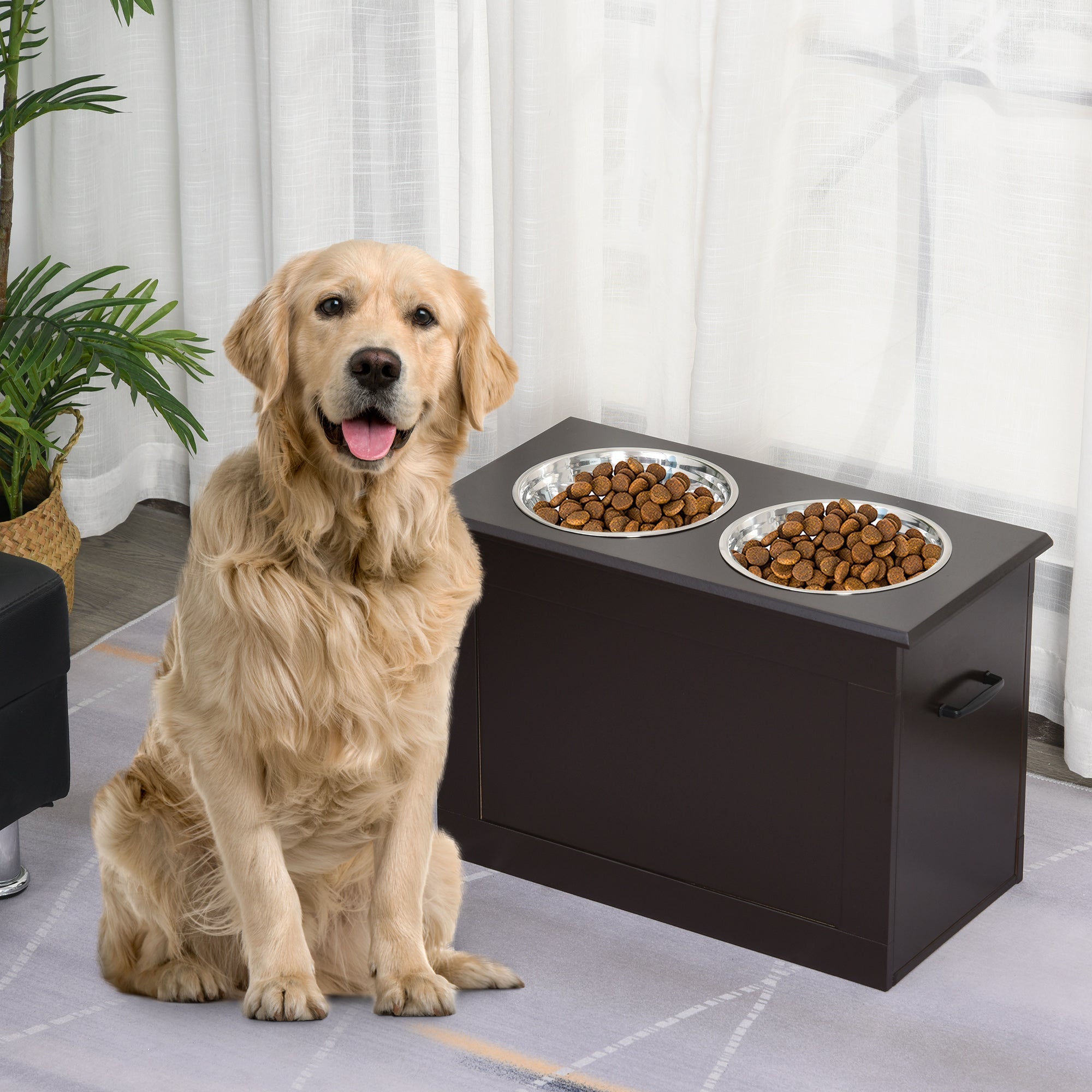 Elevated Dog Bowls with Storage for Large Dogs, 2 Stainless Steel Bowls, Brown Dog Bowls   at Gallery Canada