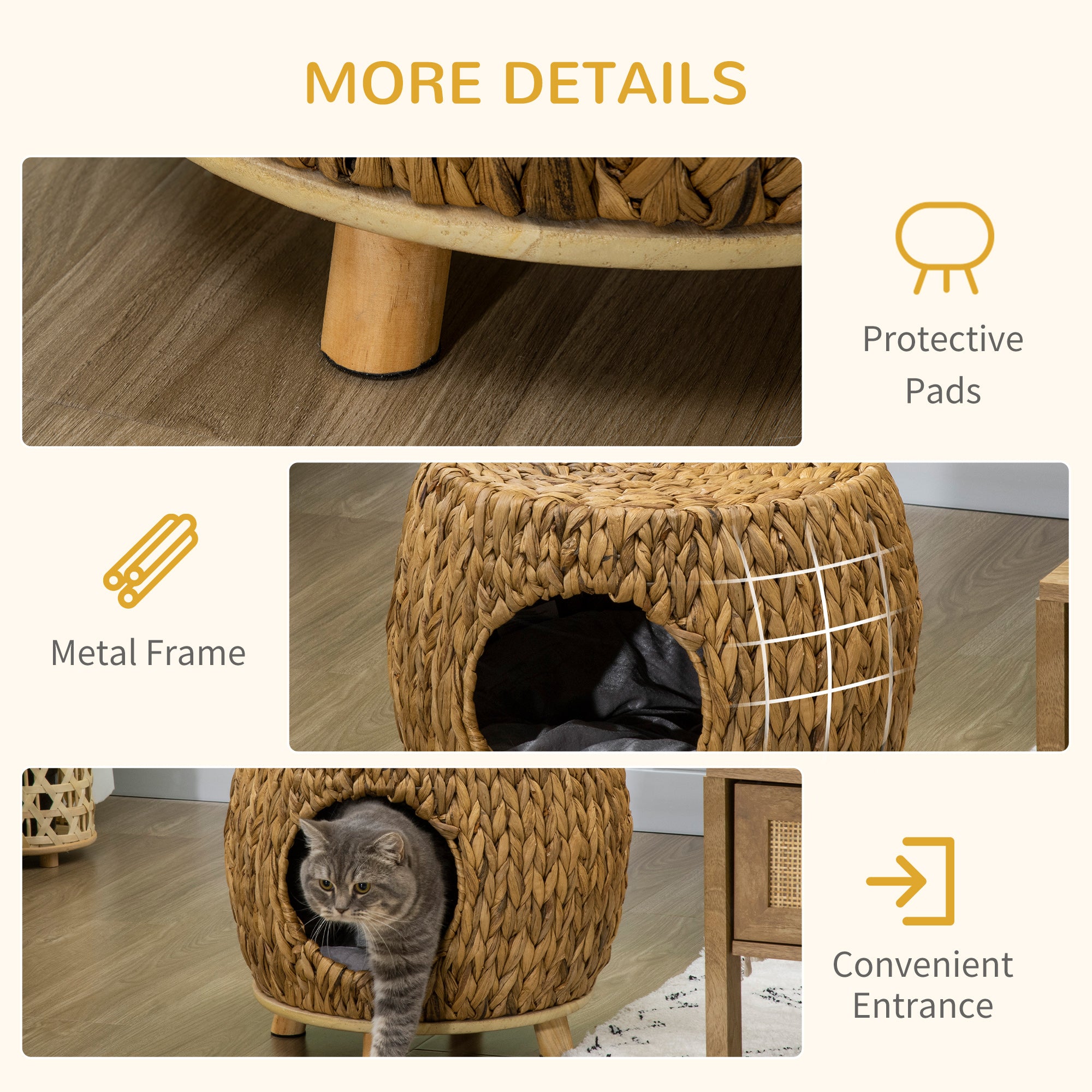 Wicker Cat Bed with Washable Cushion, Elevated Rattan Kitten Bed for Indoor Cats, Light Brown Cat Houses at Gallery Canada