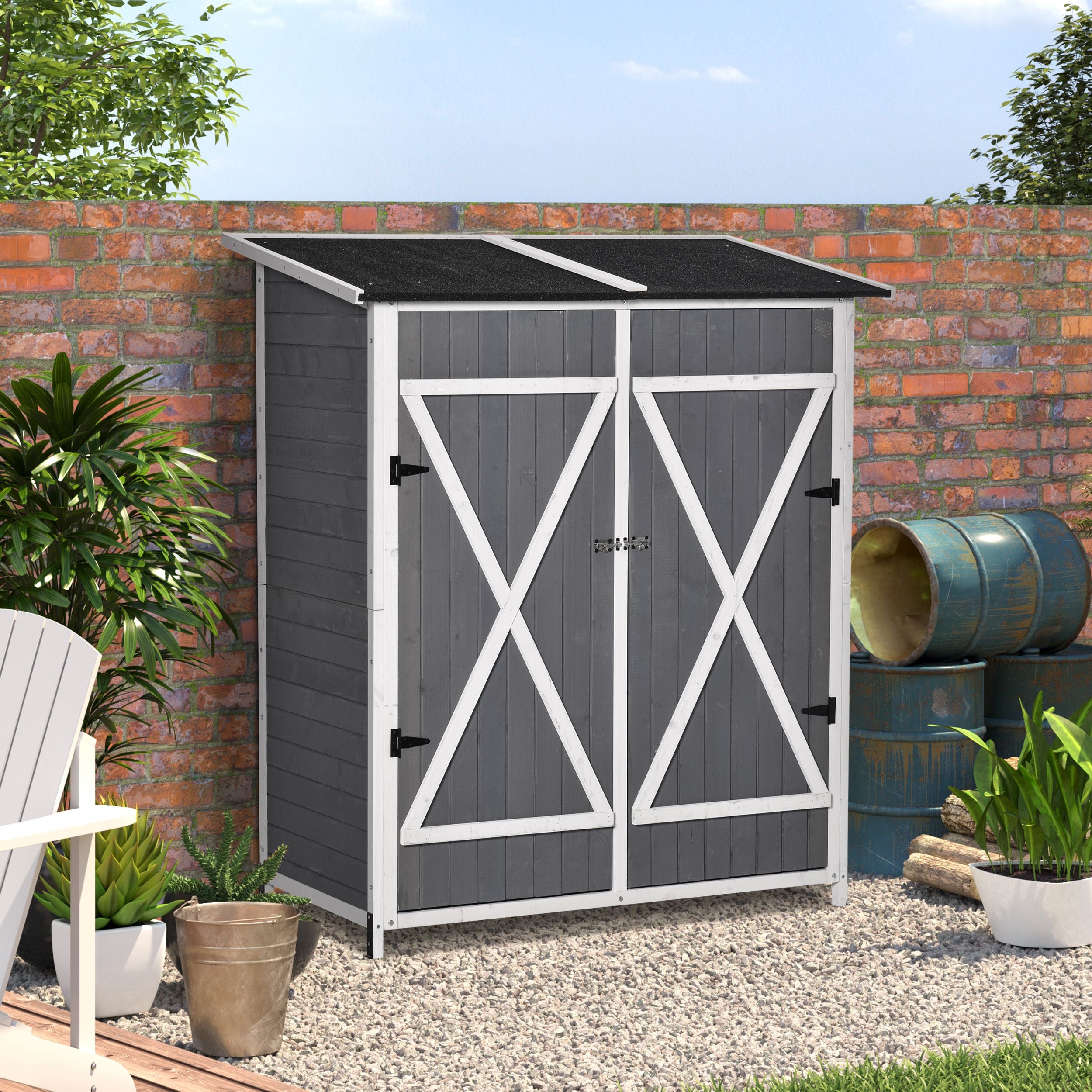 54.75''x29.5''x63'' Garden Storage Shed Asphalt Roof Wooden Timber Double Door Utility Storage House w/ Movable Shelf &; Fixed Fittings Sheds at Gallery Canada