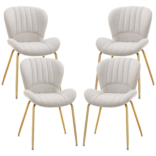 Dining Chairs Set of 4, Modern Accent Chair with Cushioned Backrest, Upholstery for Living Room, Cream White