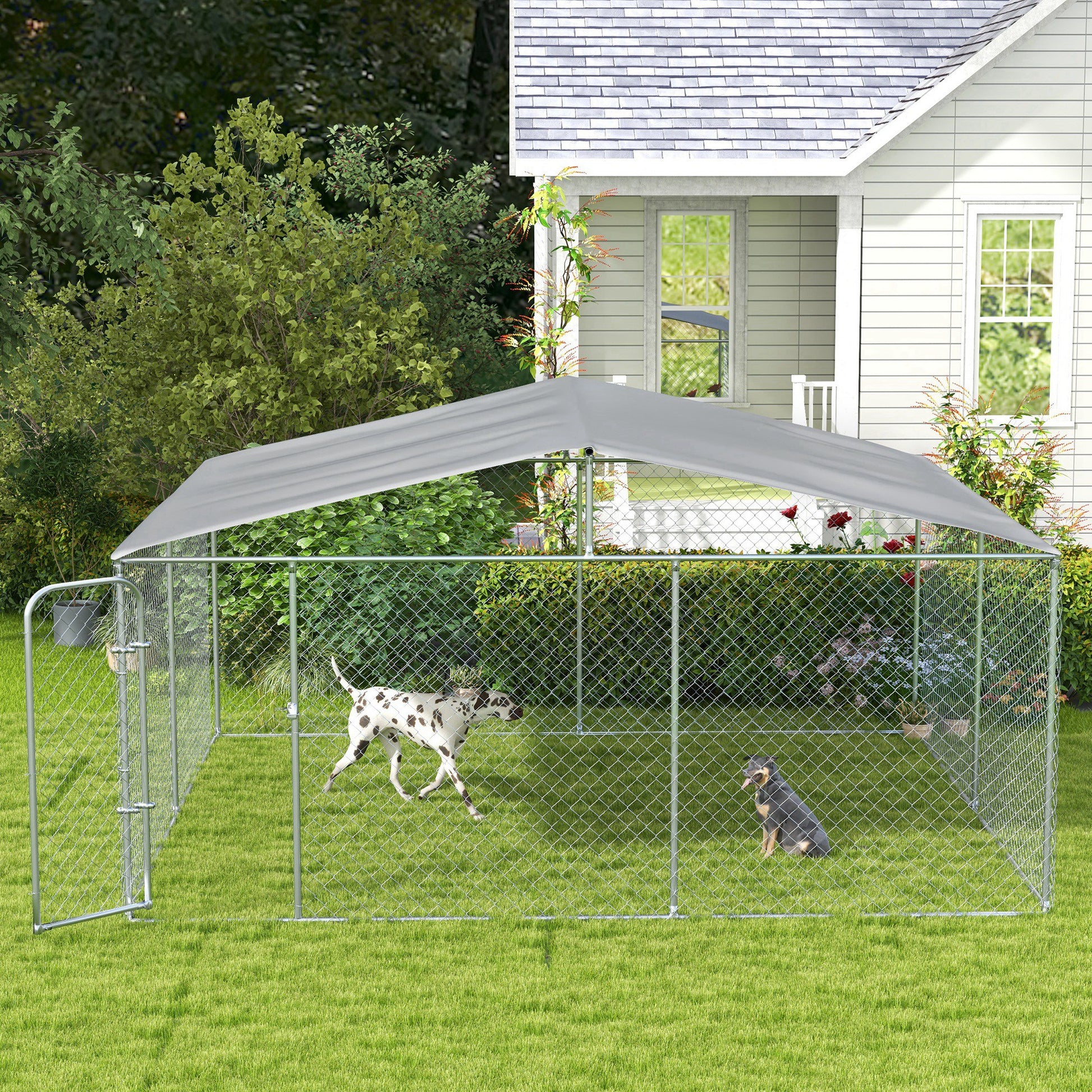 Dog Kennel Outdoor, Heavy Duty Playpen with Secure Lock, Cover, for Backyard &; Patio, 15.1' x 15.1' x 7.5' Houses, Kennels & Pens   at Gallery Canada