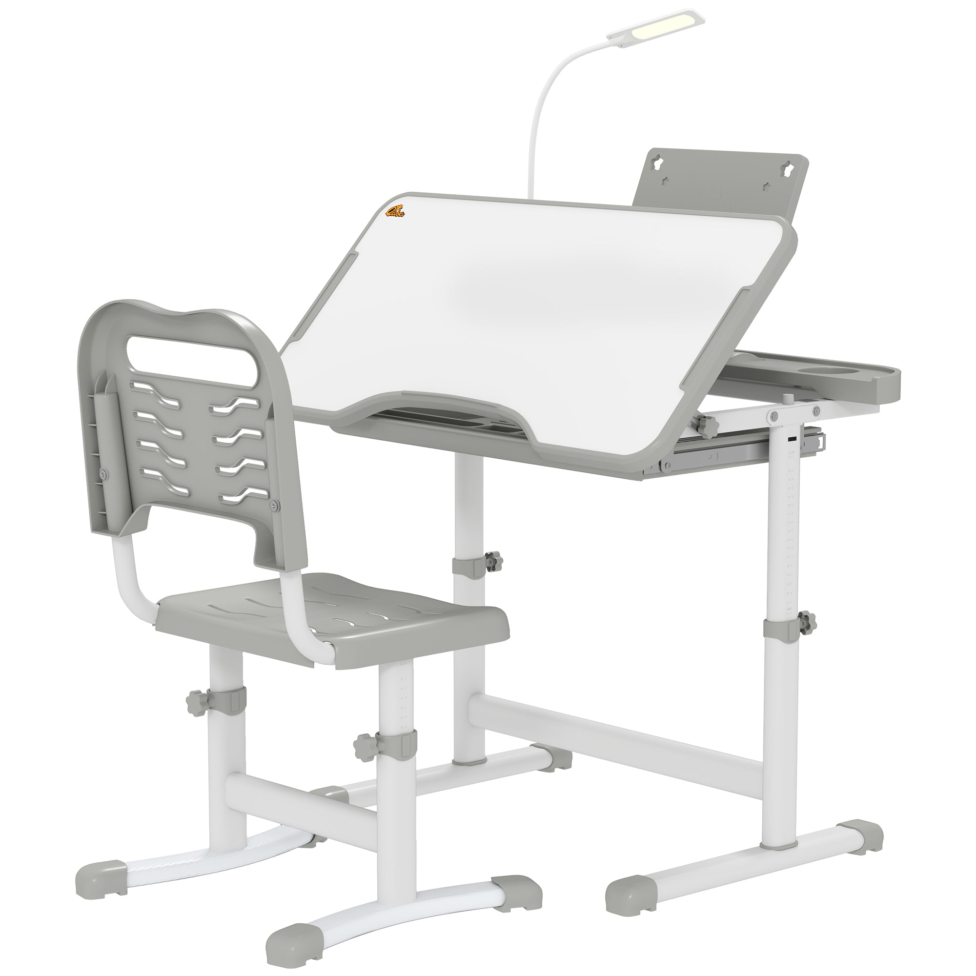 Kids Desk and Chair Set Height Adjustable Student Writing Desk Children School Study Table with Tilt Desktop, Grey Kids Desk Sets   at Gallery Canada