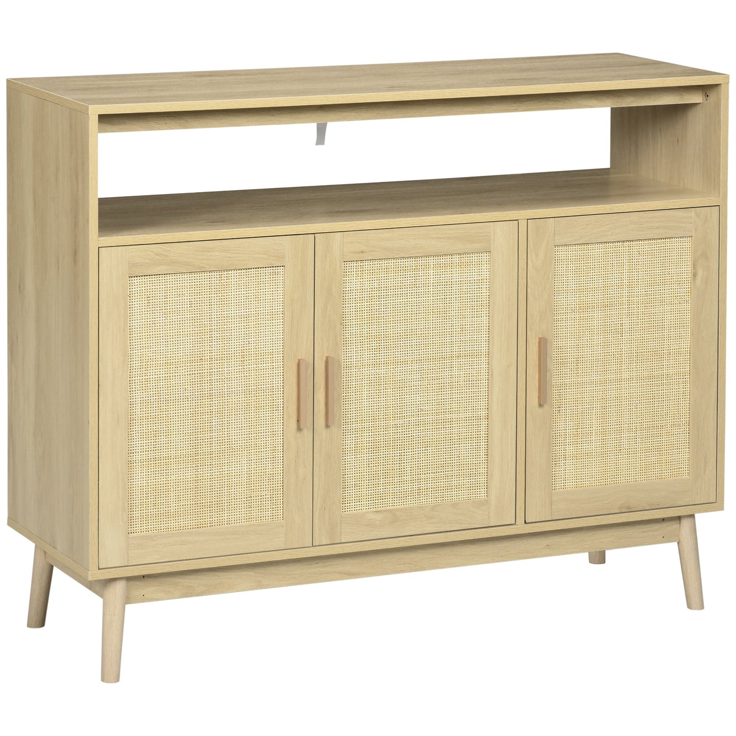 Accent Sideboards, Kitchen Storage Cabinet with 3 Rattan Doors, Adjustable Shelves for Living Room, Hallway Bar Cabinets Natural  at Gallery Canada