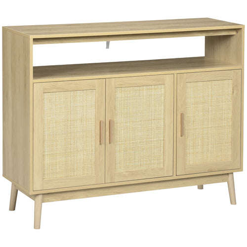 Accent Sideboards, Kitchen Storage Cabinet with 3 Rattan Doors, Adjustable Shelves for Living Room, Hallway