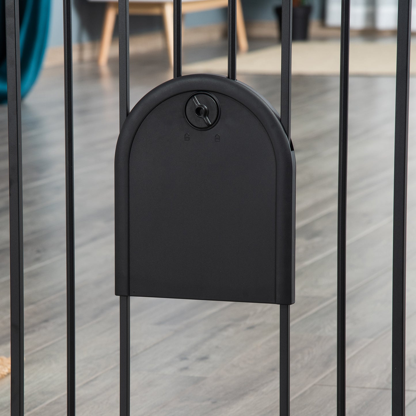 30"-32" Extra Wide Pet Gate Barrier with Small Door, Black Houses, Kennels & Pens   at Gallery Canada