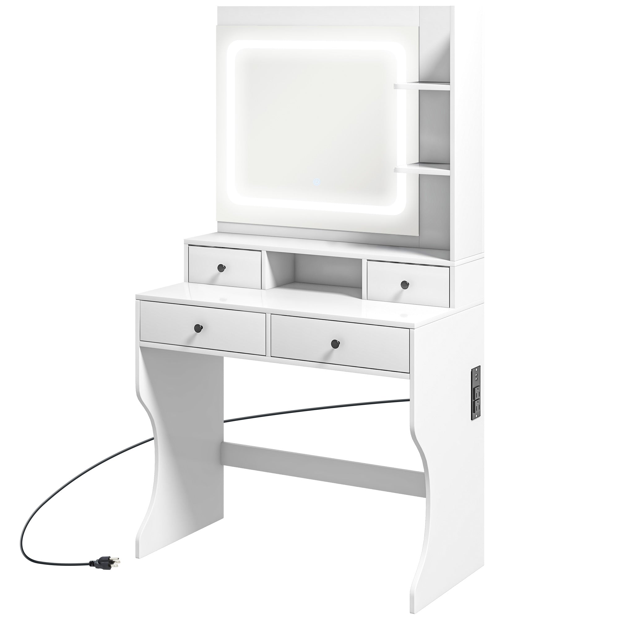 Dressing Table with Lighted Mirror, Vanity Table with Charging Station, USB Ports, Drawers, Storage Shelves, White Dressing & Vanity Tables   at Gallery Canada