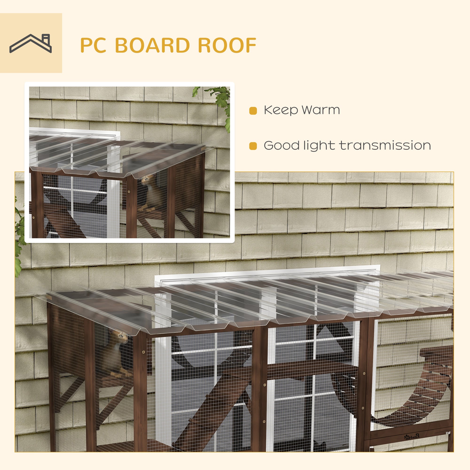 Large Outdoor Catio with Condos, Platforms, Doors, Ladders, Weather-Resistant Roof, Espresso Outdoor Cat Enclosures at Gallery Canada