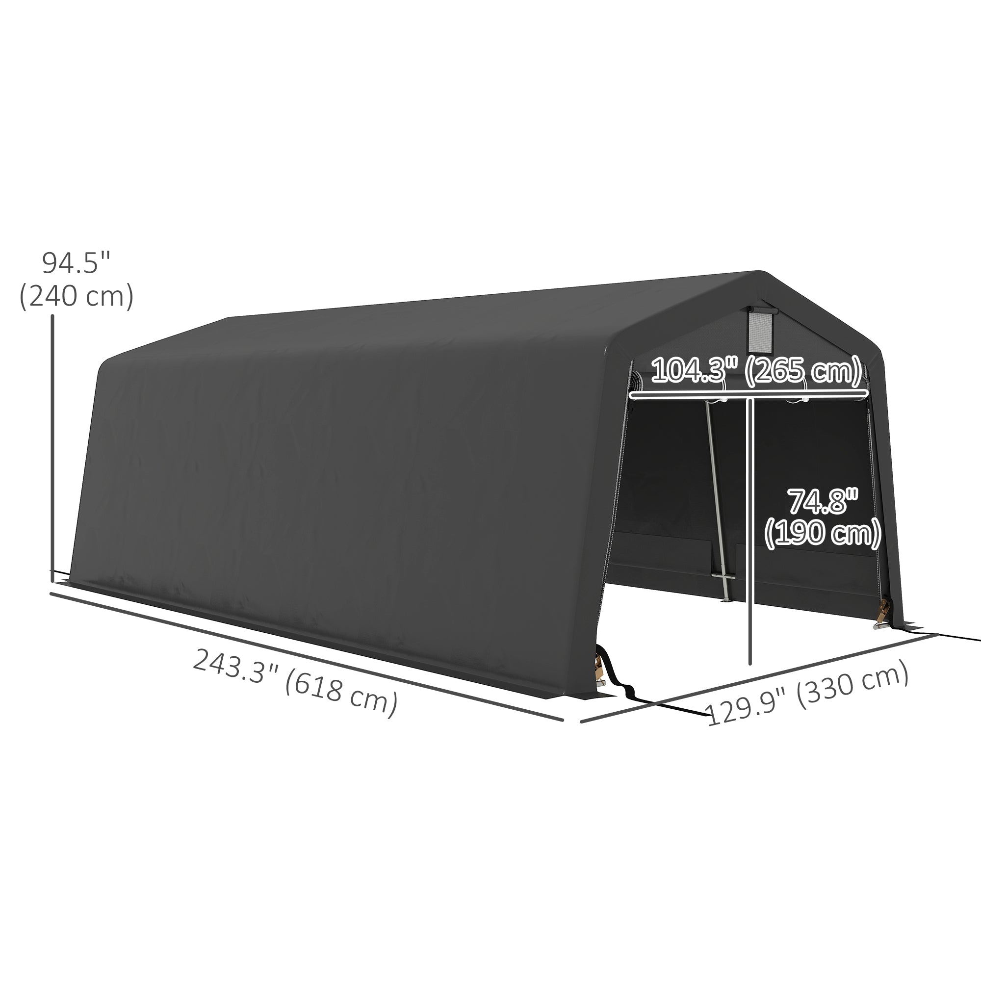 11' x 20' Portable Garage, Heavy Duty Carport Canopy with Ventilation Windows and Large Roll-up Door, Dark Grey Car Shelters at Gallery Canada