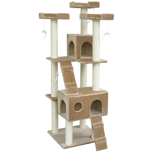 71-Inch Cat Tree Furniture Pet Tower House with Scratch Post and Condo, Beige