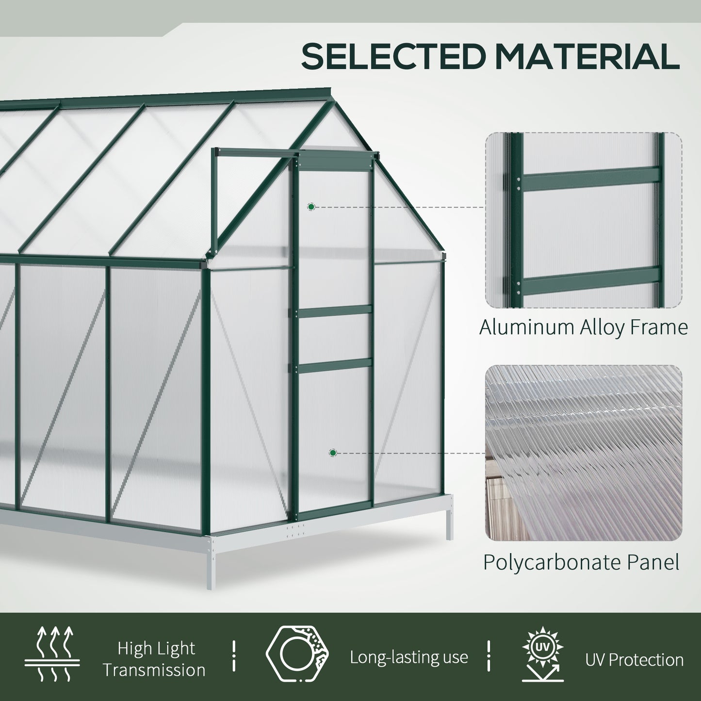 6' x 12' x 6.5' Polycarbonate Greenhouse, Walk-in Green House with Adjustable Roof Vent Galvanized Base Sliding Door Rain Gutter for Outdoor Garden Backyard, Green Walk In Greenhouses at Gallery Canada