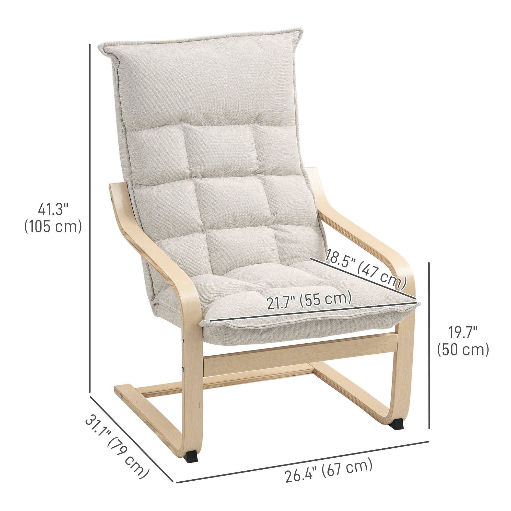 Modern Armchair, Upholstered Accent Chair with Curved Leg and Arm, Leisure Lounge Chair for Living Room, Cream White Accent Chairs at Gallery Canada