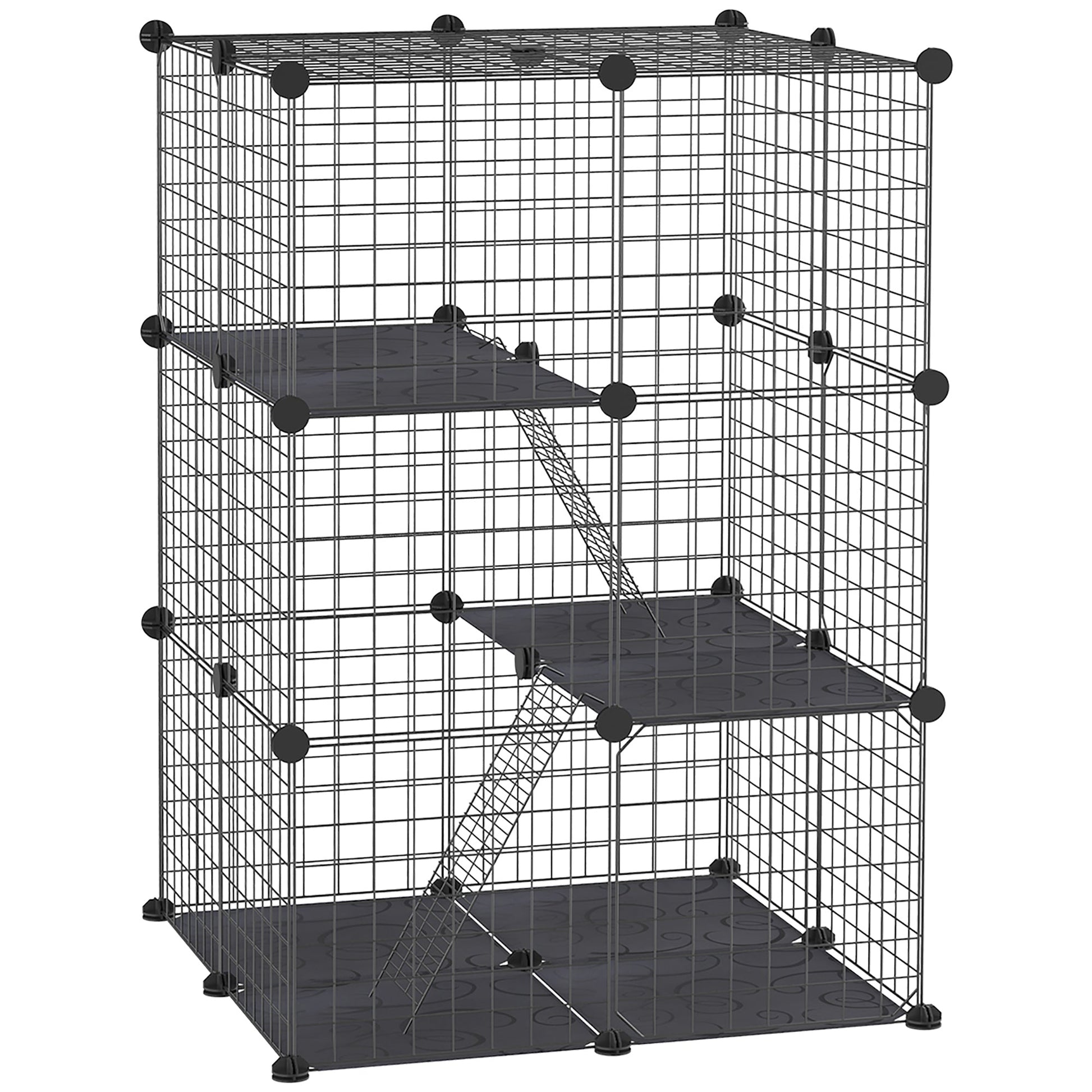 39 Pcs Small Animal Cage Bunny Hutch Portable Metal Wire with Ramps for Kitten Chinchilla, Black Houses & Habitats Black  at Gallery Canada