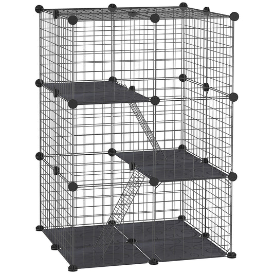 39 Pcs Small Animal Cage Bunny Hutch Portable Metal Wire with Ramps for Kitten Chinchilla, Black - Gallery Canada