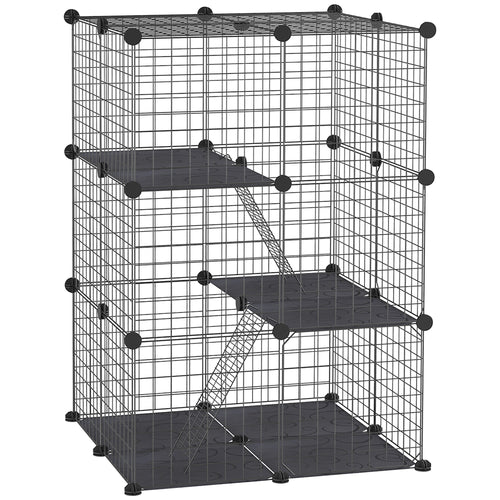 39 Pcs Small Animal Cage Bunny Hutch Portable Metal Wire with Ramps for Kitten Chinchilla, Black