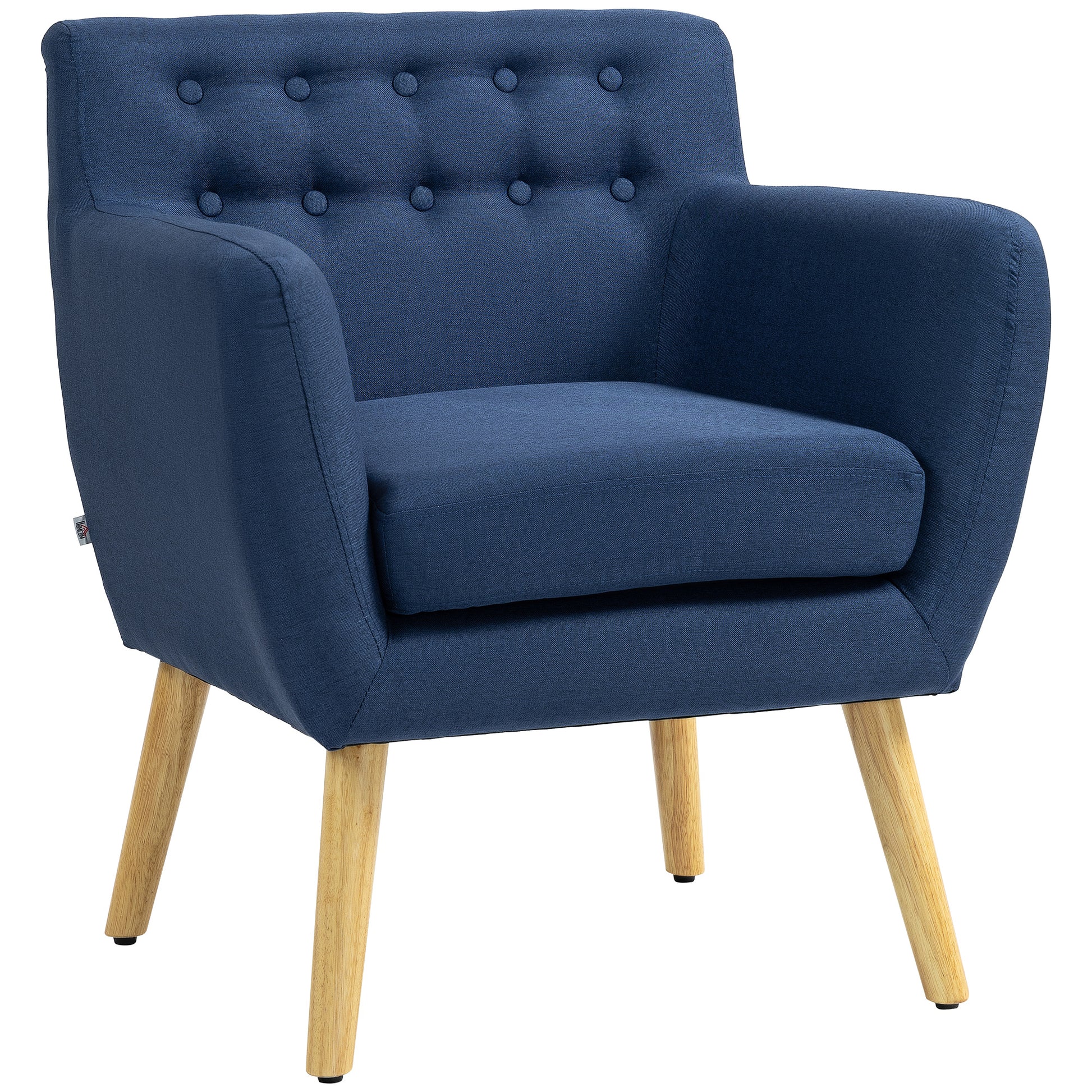 Linen Upholstery Armchair, Mid-Century Modern Accent Chair with Wood Frame and Thick Padding, Blue Accent Chairs   at Gallery Canada