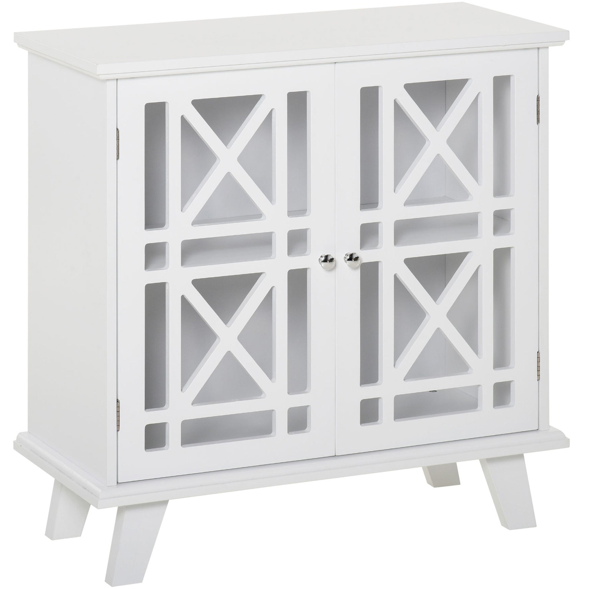 Storage Cabinet with Fretwork Doors and Shelf, Modern Freestanding Sideboard, Buffet, White Storage Cabinets White  at Gallery Canada