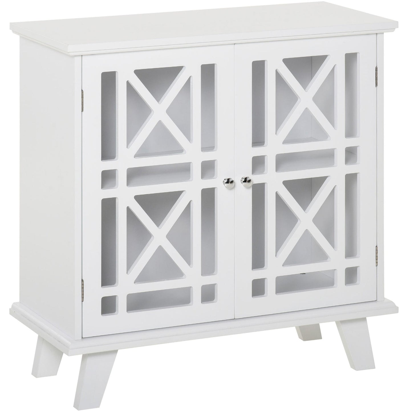 Storage Cabinet with Fretwork Doors and Shelf, Modern Freestanding Sideboard, Buffet, White Storage Cabinets White  at Gallery Canada